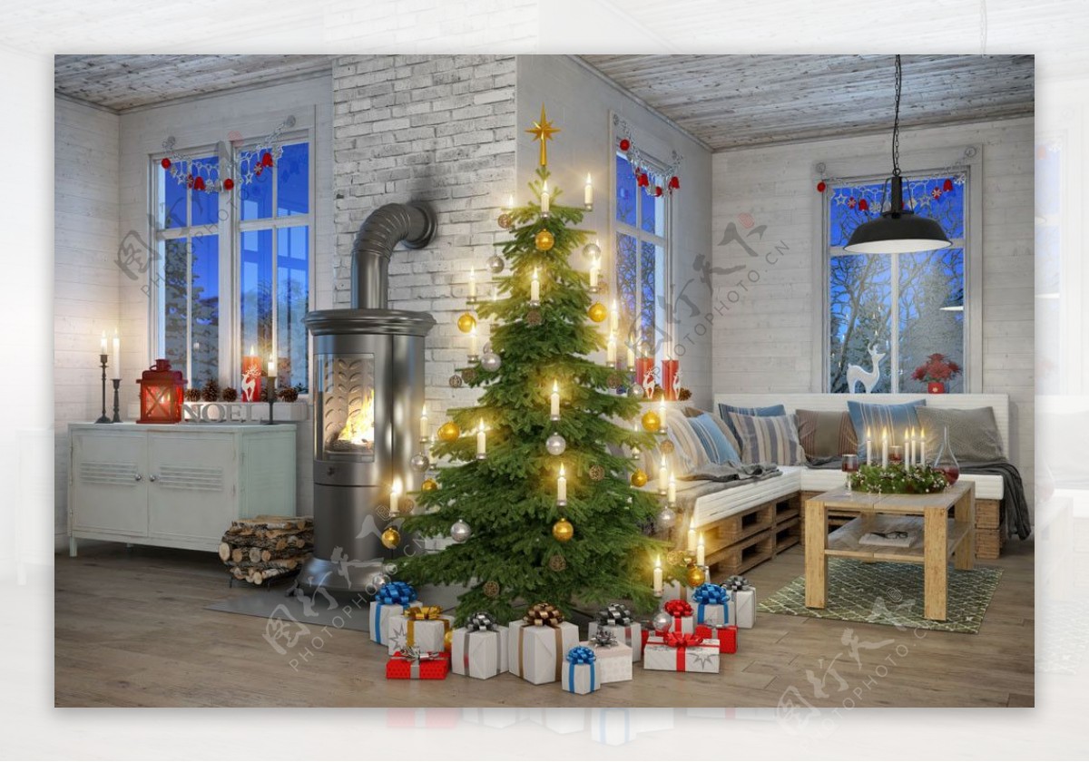 欧式圣诞客厅效果图图片