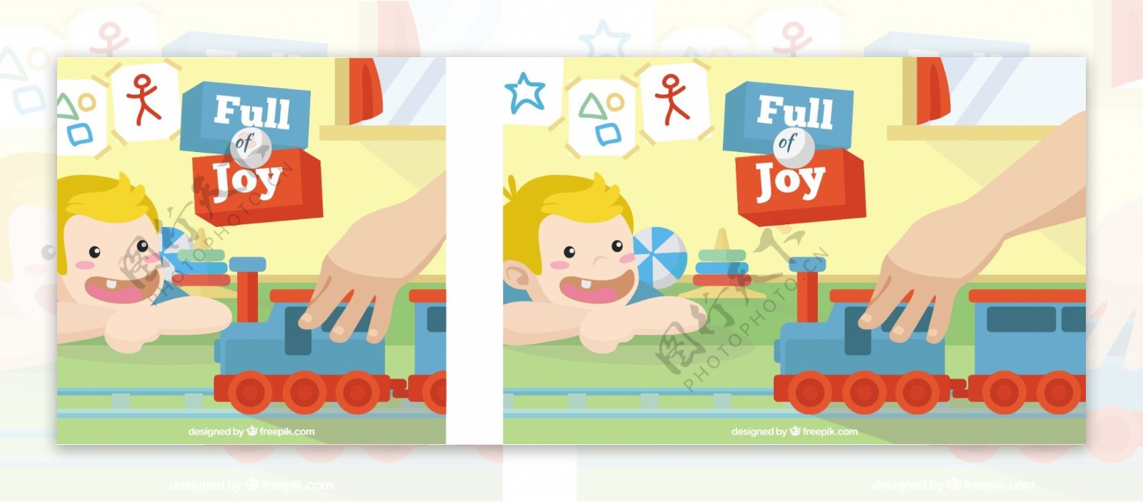 快乐儿童看玩具火车的背景