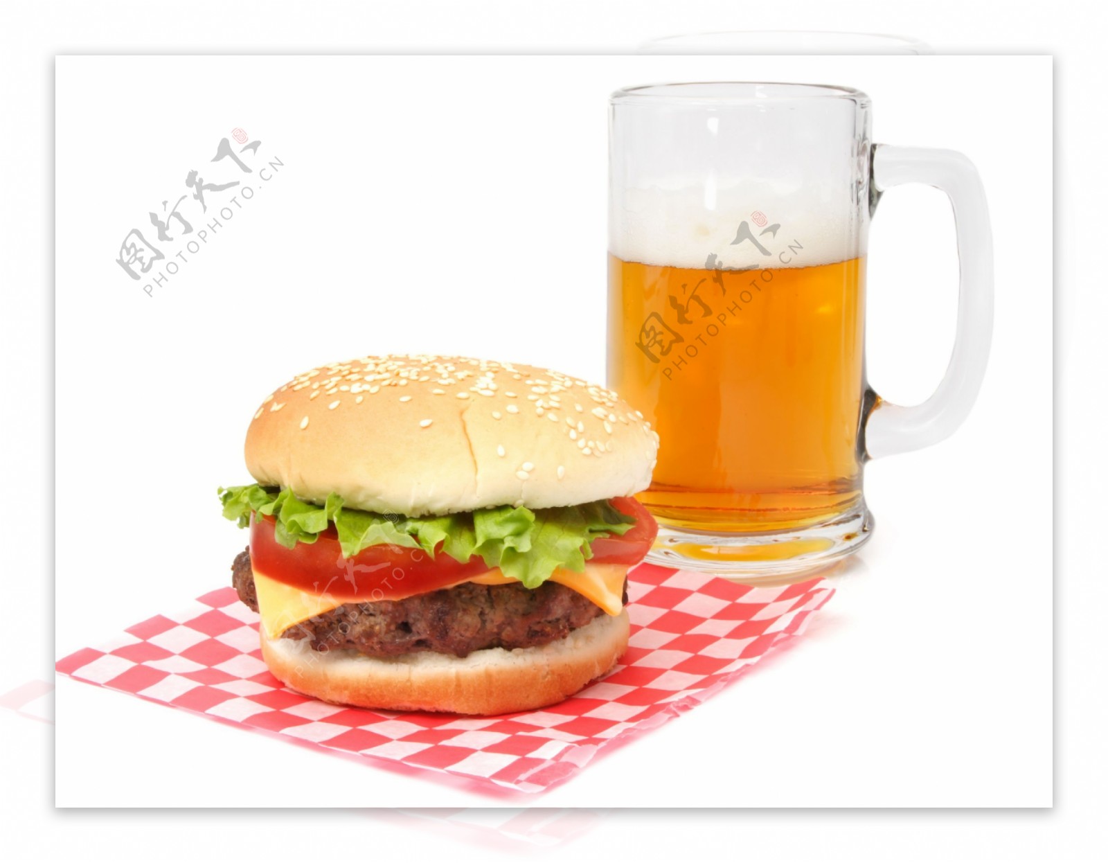 啤酒与汉堡包图片