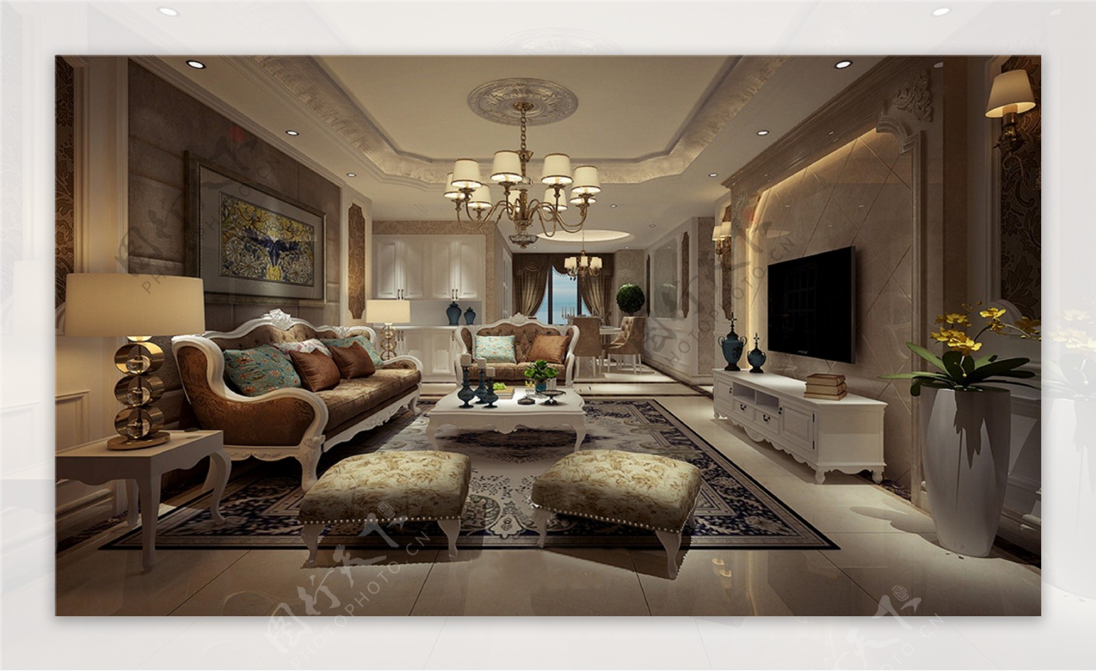 欧式时尚客厅沙发电视墙设计图