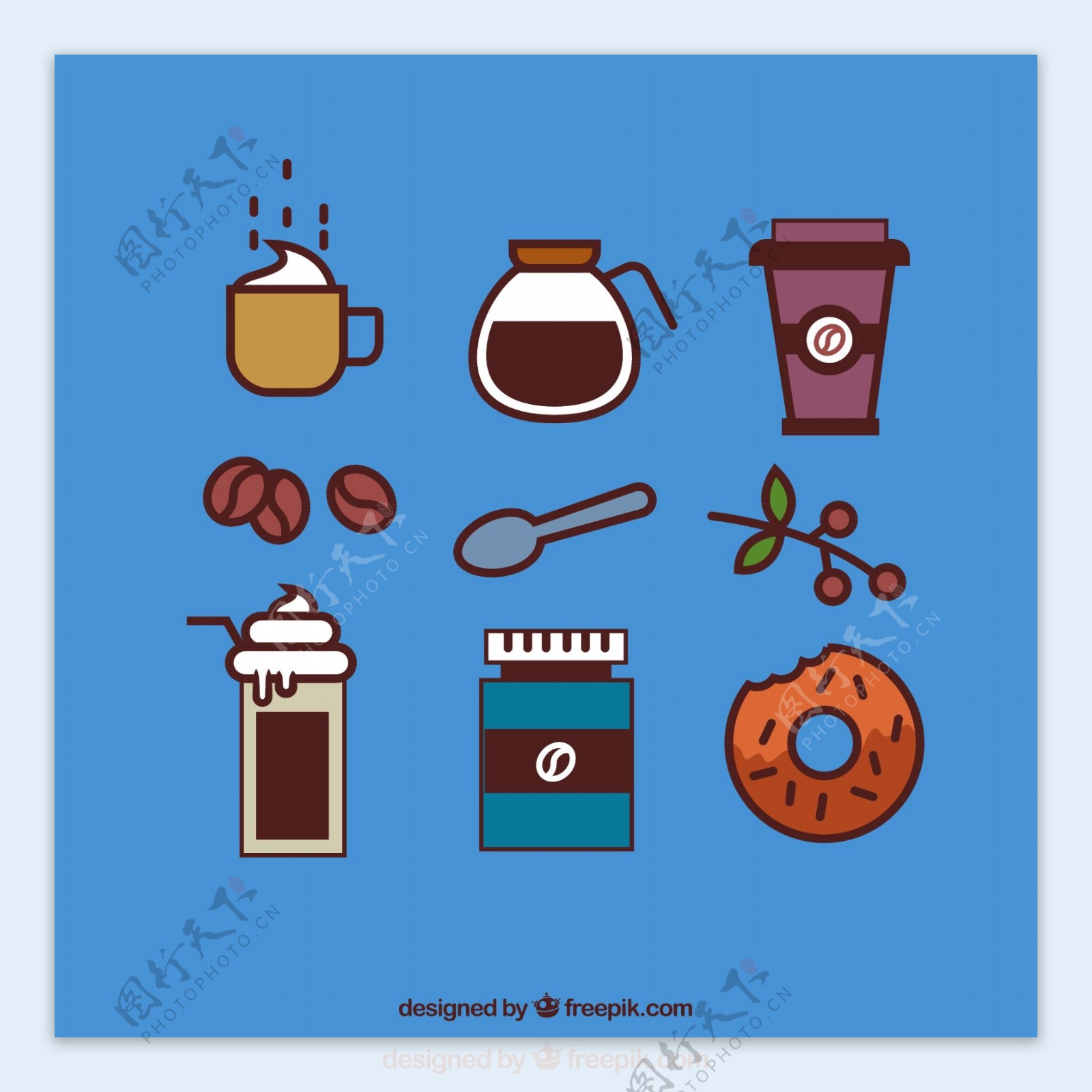 简笔咖啡元素图标