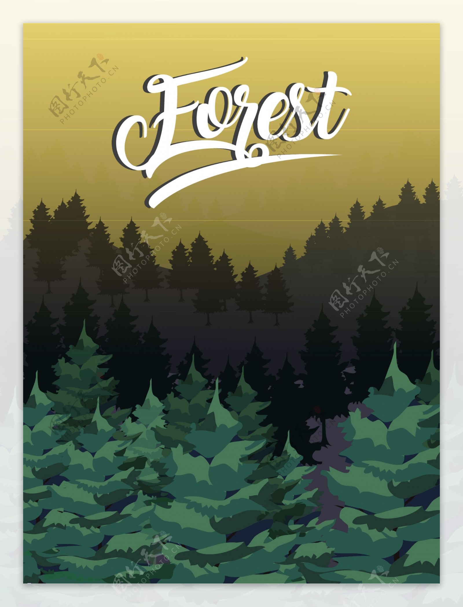 森林景观插画素材