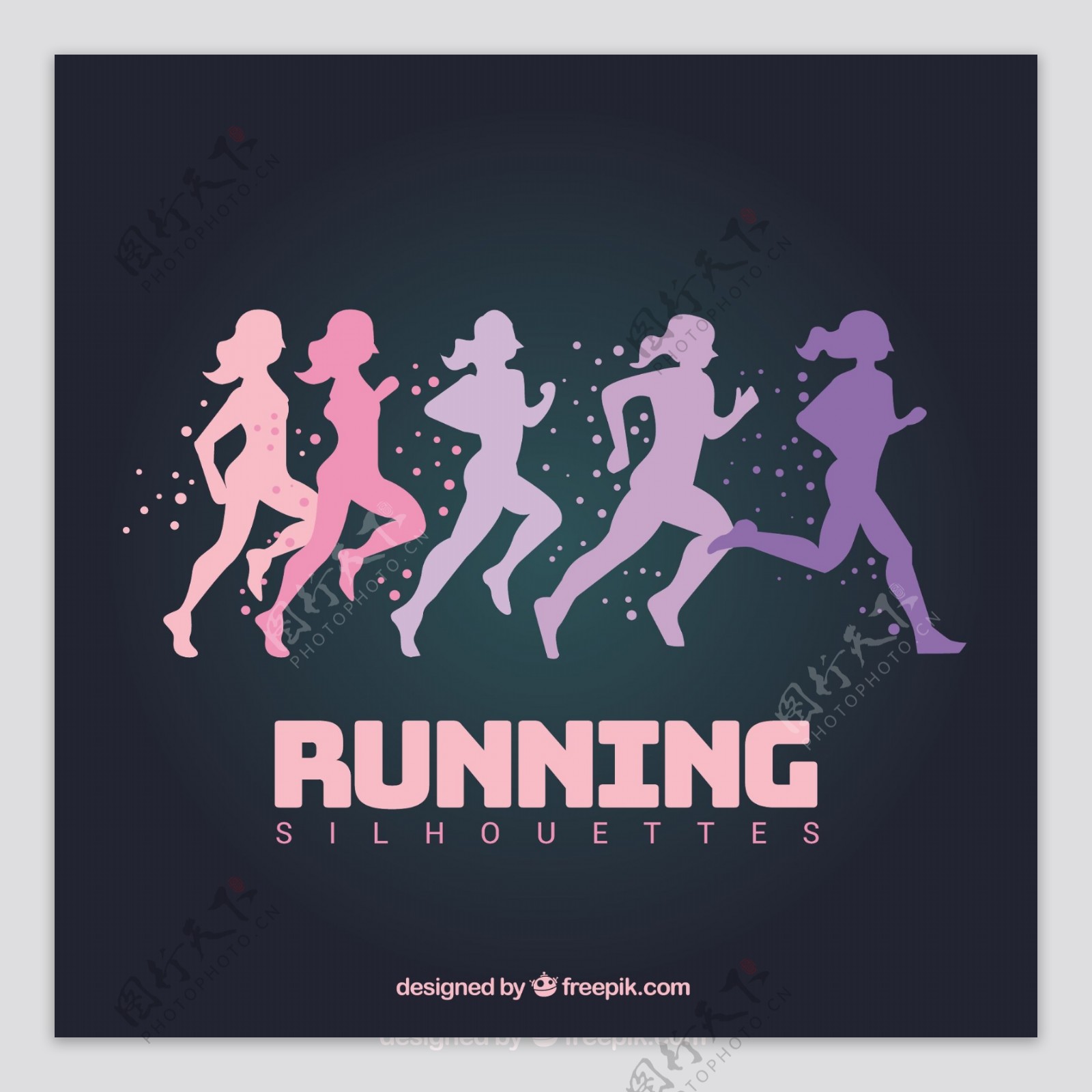彩色的女性跑步剪影插图