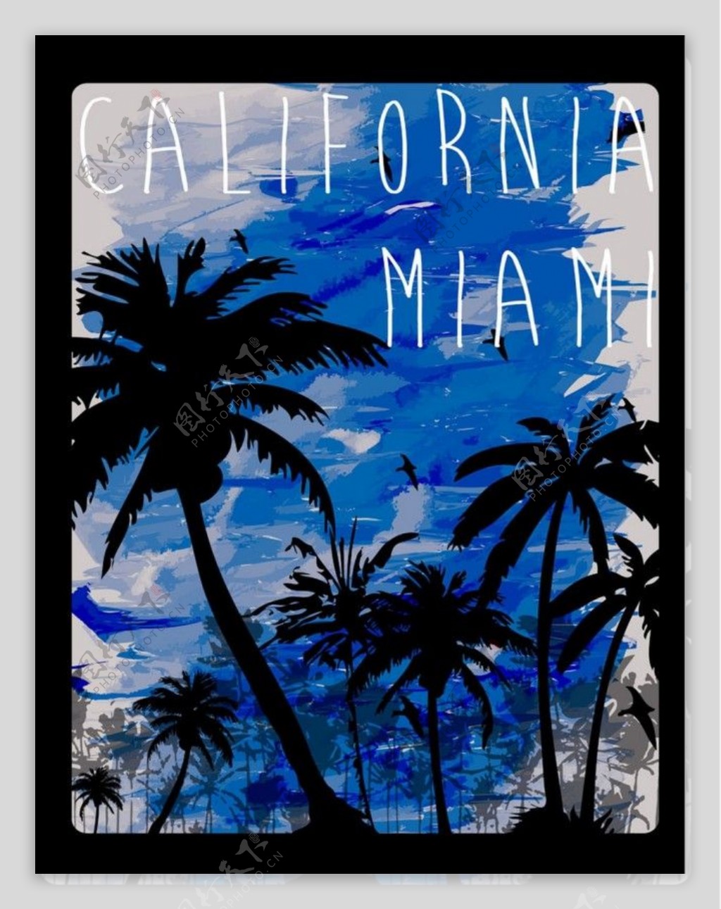 蓝色水彩椰子树图案图片