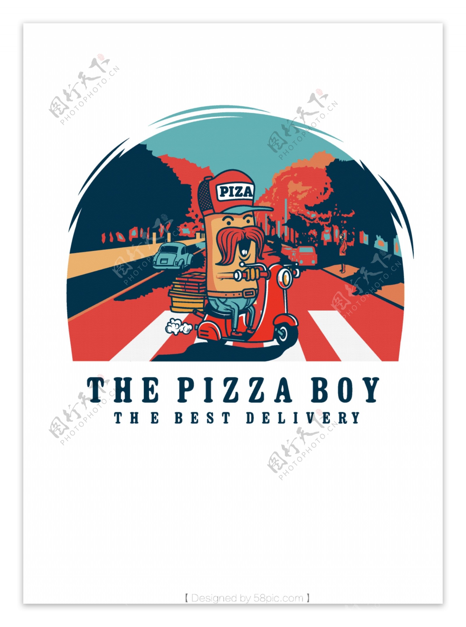 原创披萨快送员创意矢量插画