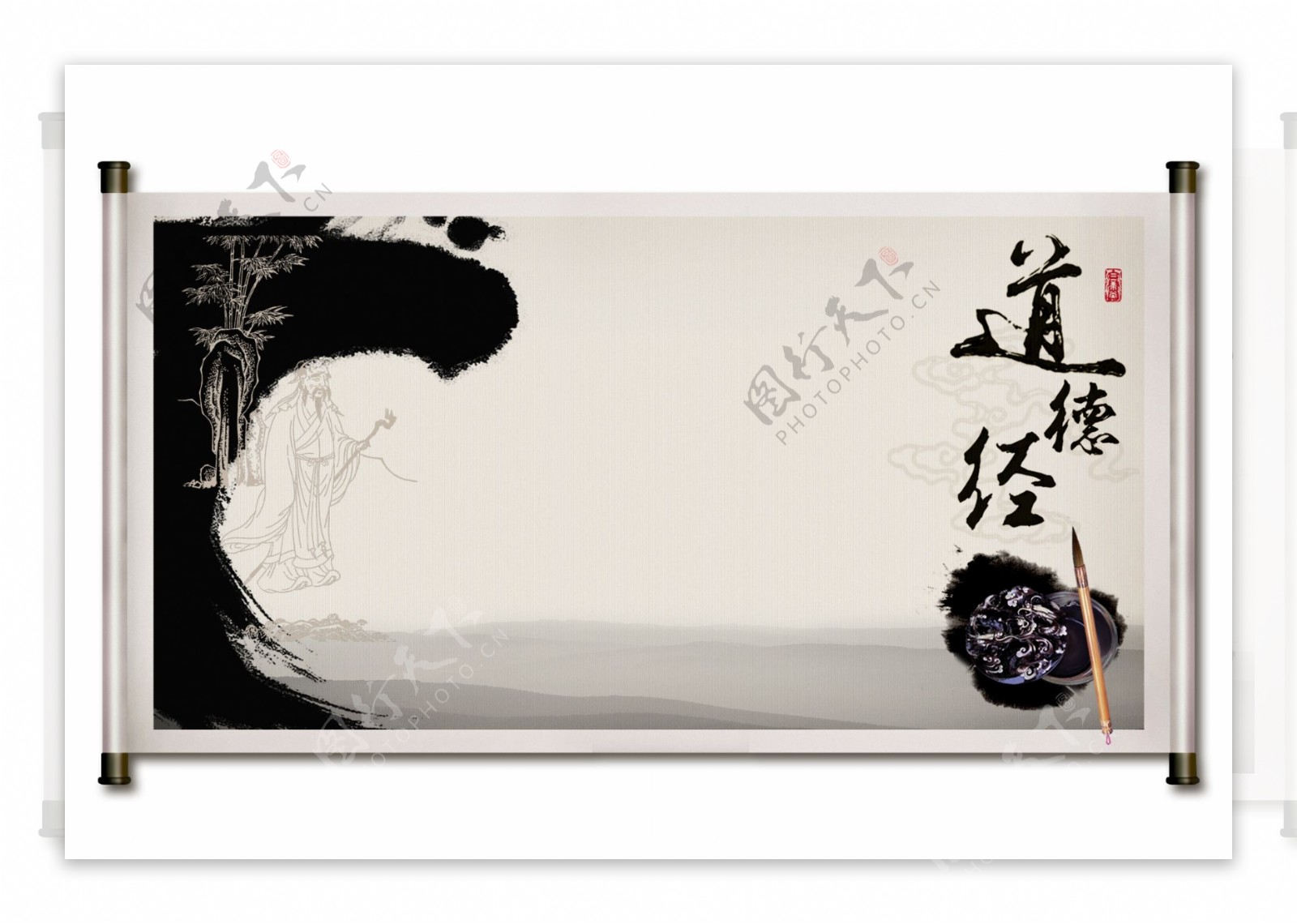 古典中国风水墨画卷图片