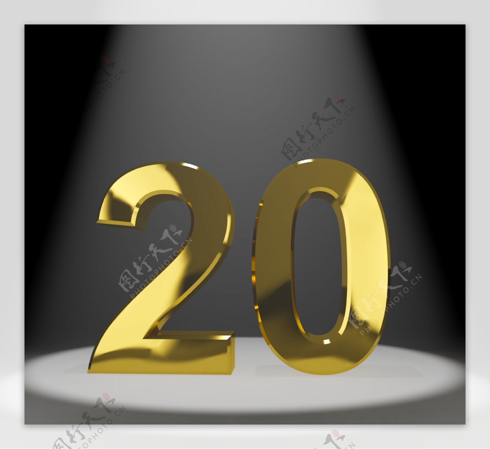金第二十或二十的三维数字表示纪念或生日