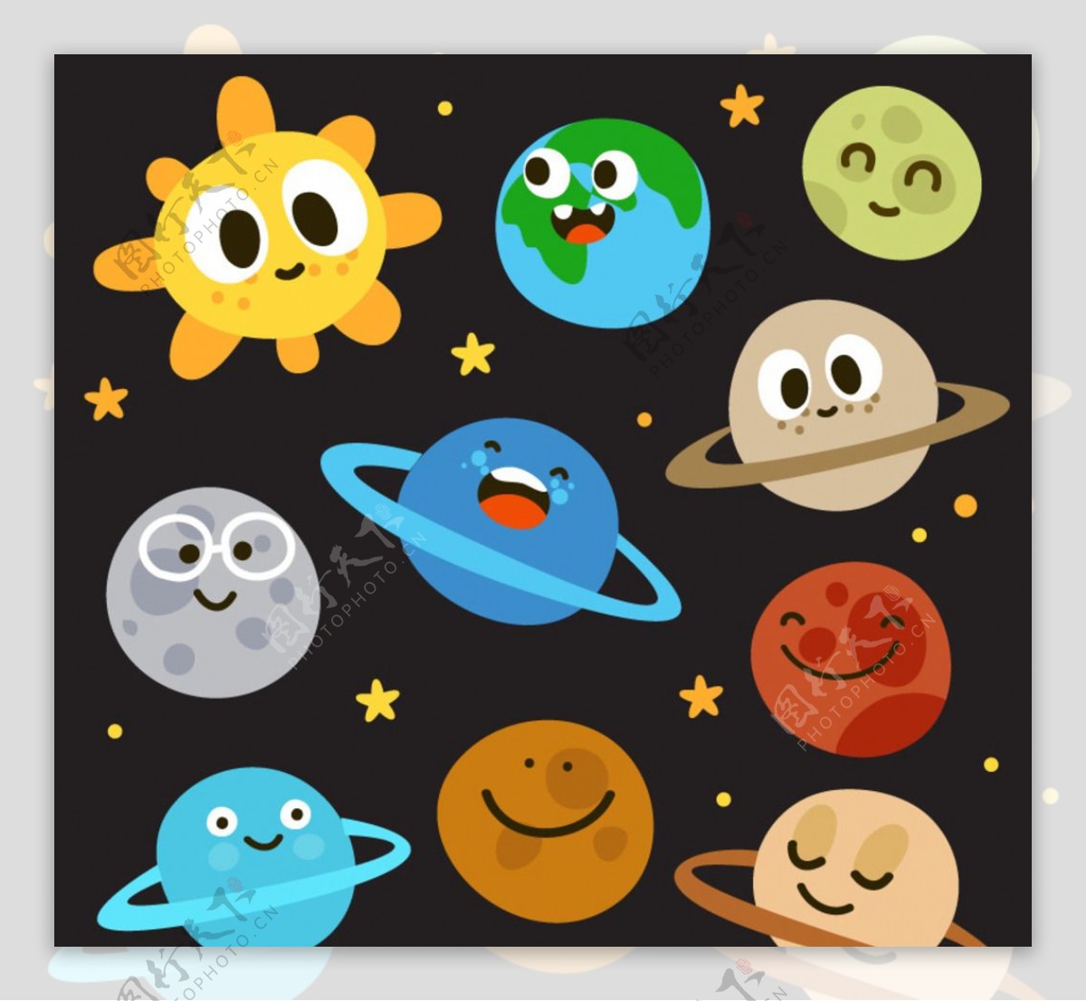 卡通太阳系九大行星
