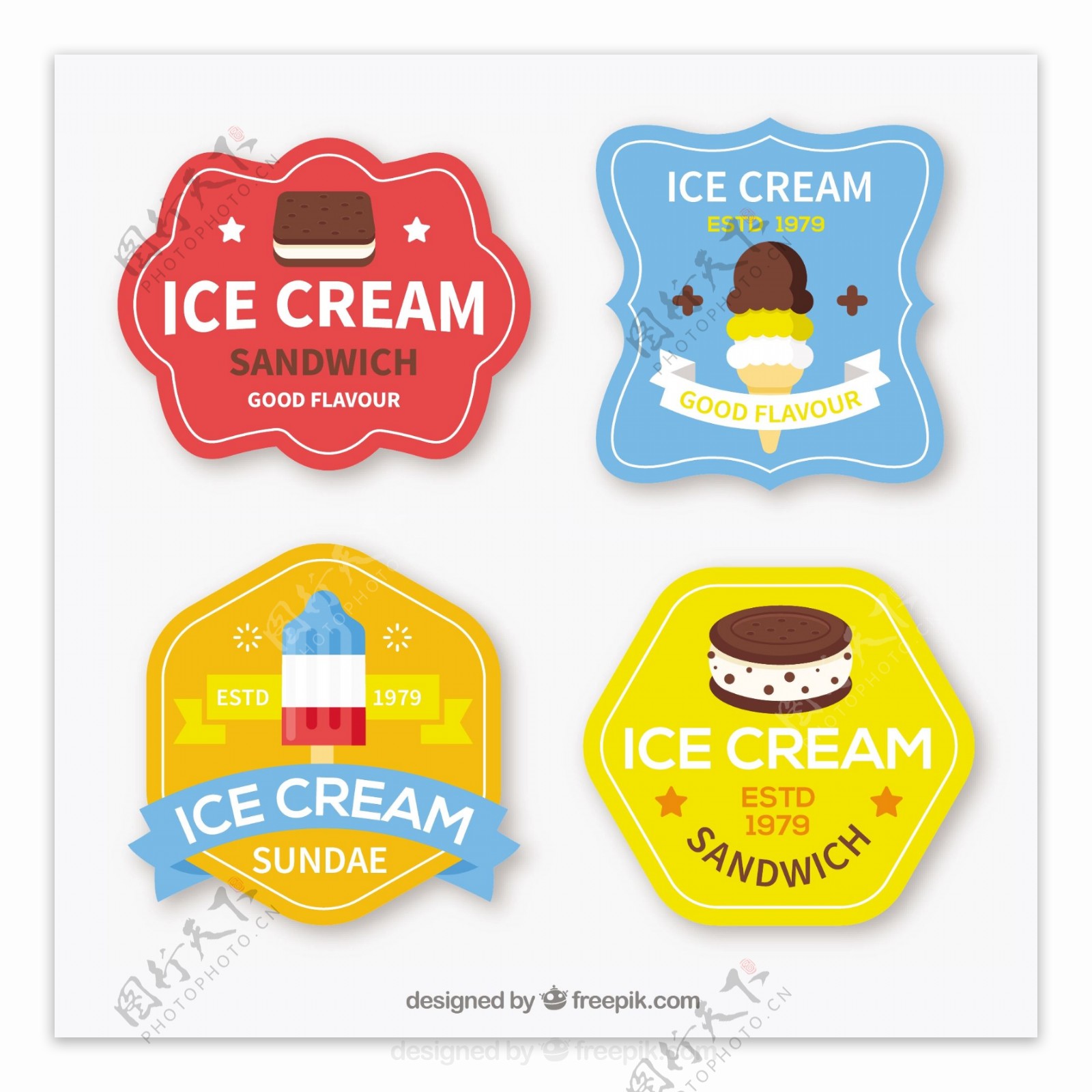 漂亮多彩的冰淇淋雪糕贴纸标签