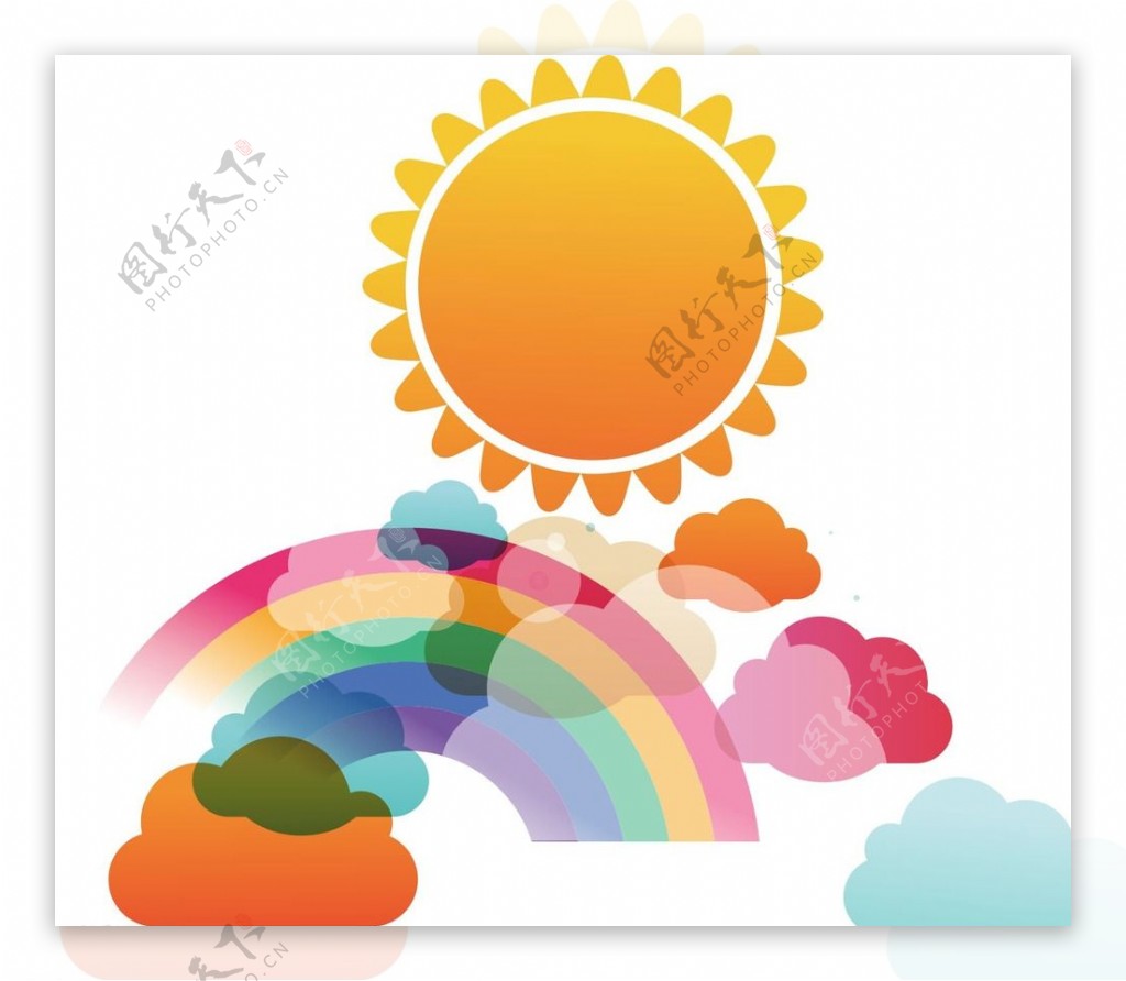 太阳彩虹云朵矢量素材图片