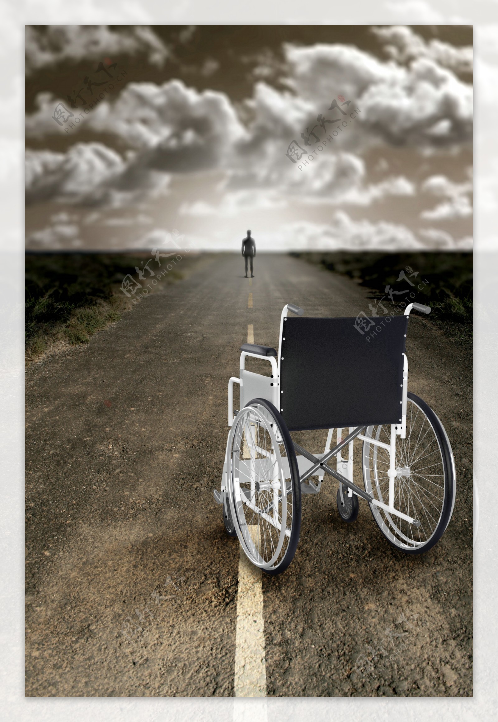 马路上的轮椅图片