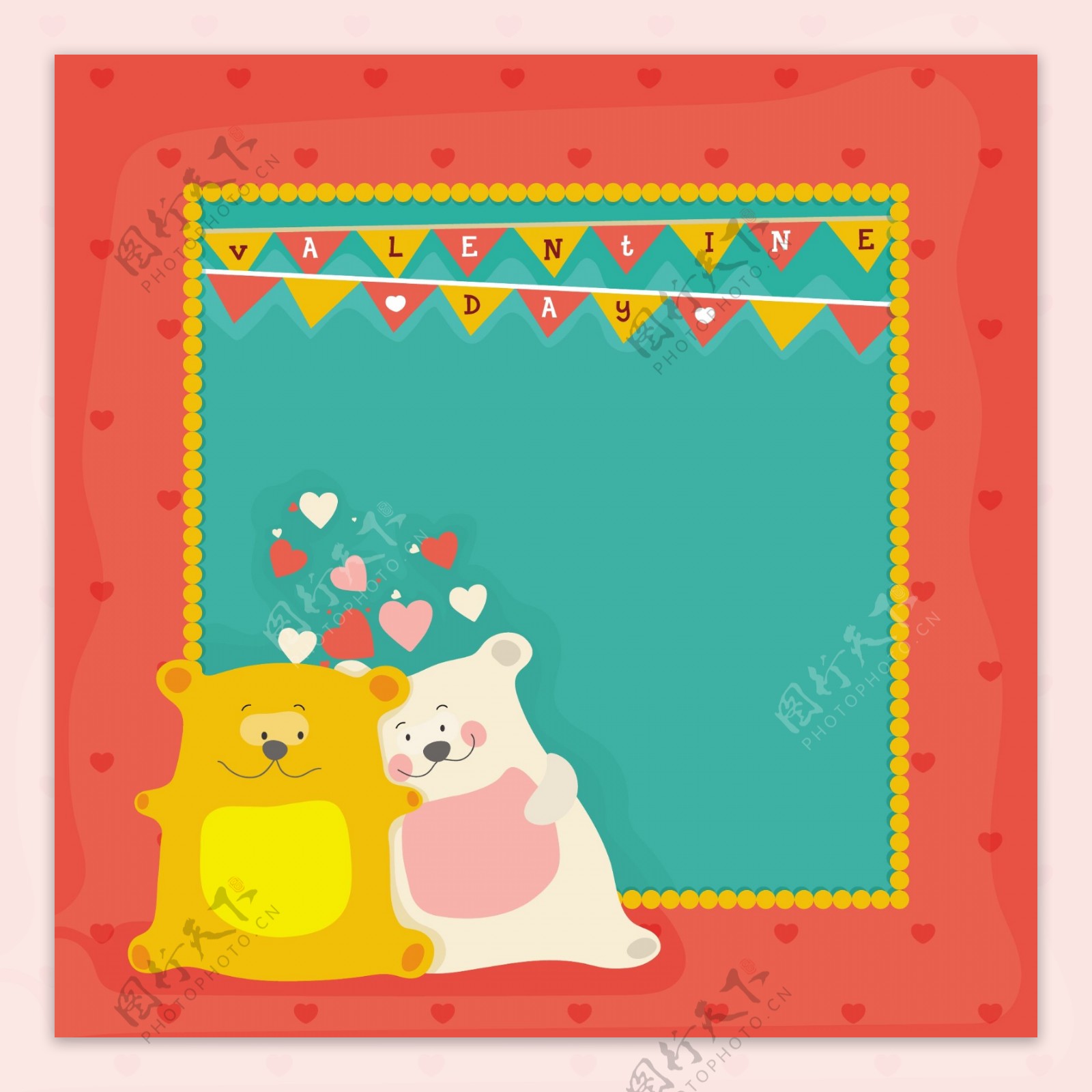 奇妙的情人节背景花环和可爱的熊