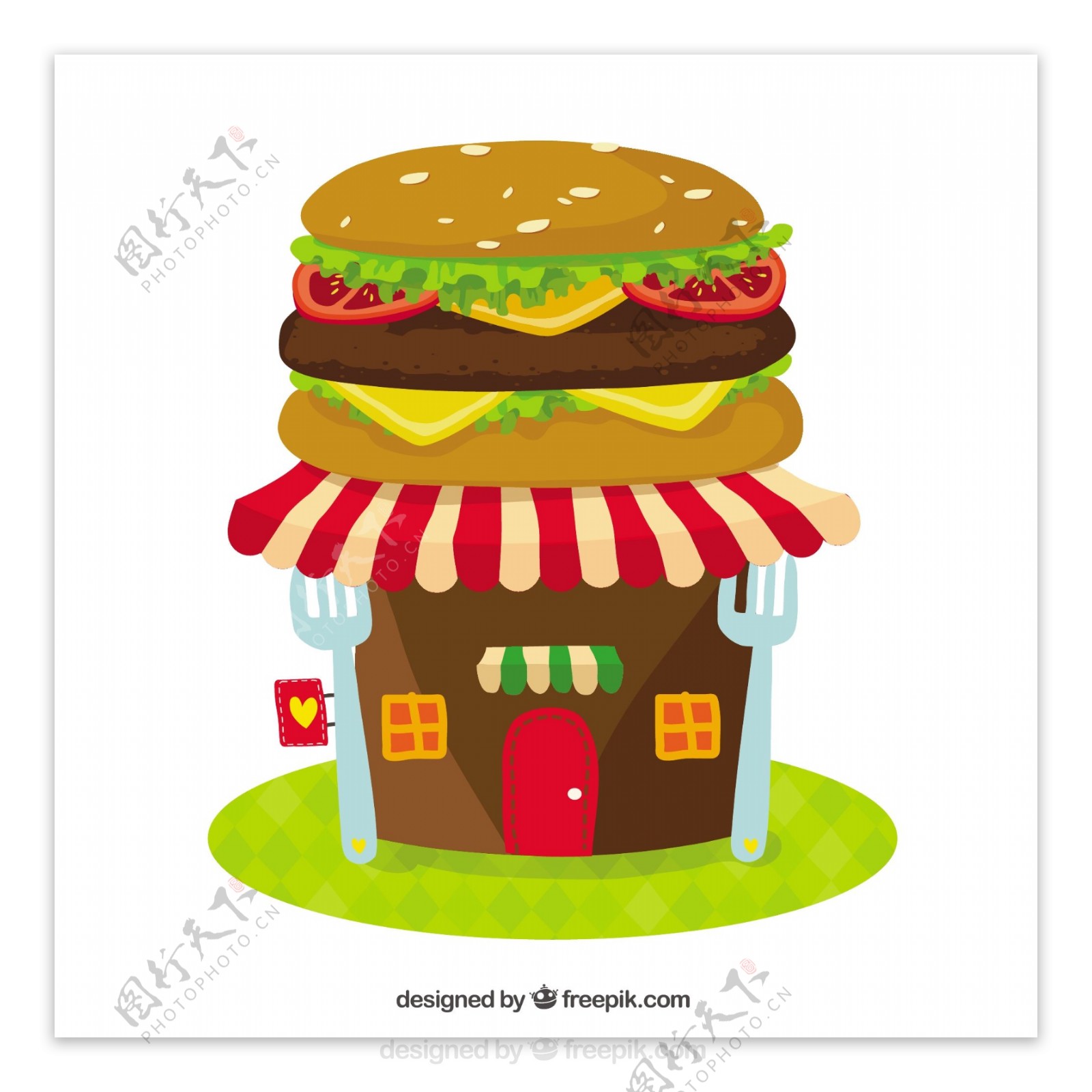 创意汉堡包房子卡通图形矢量素材