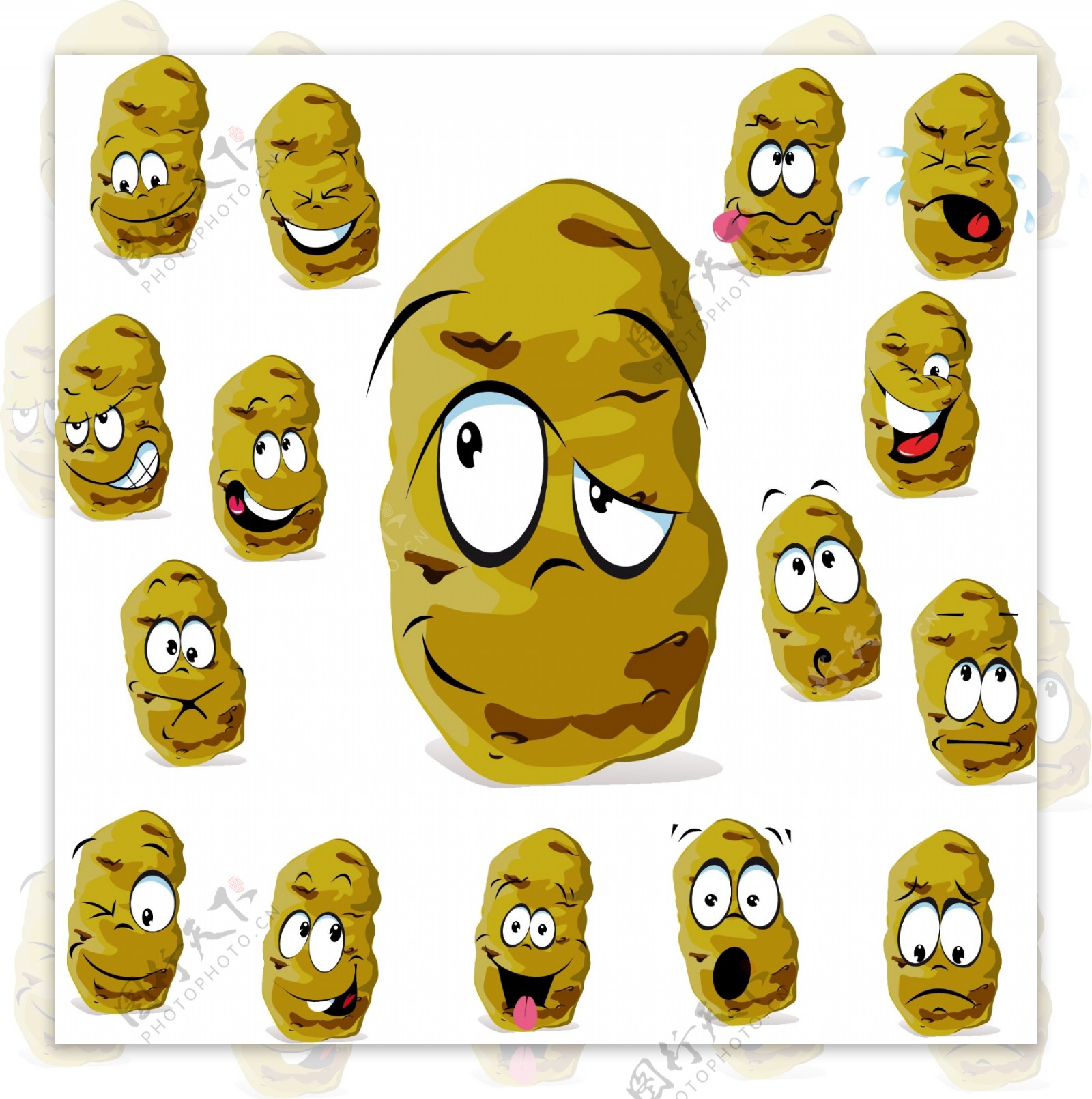 有趣的土豆脸图标矢量图