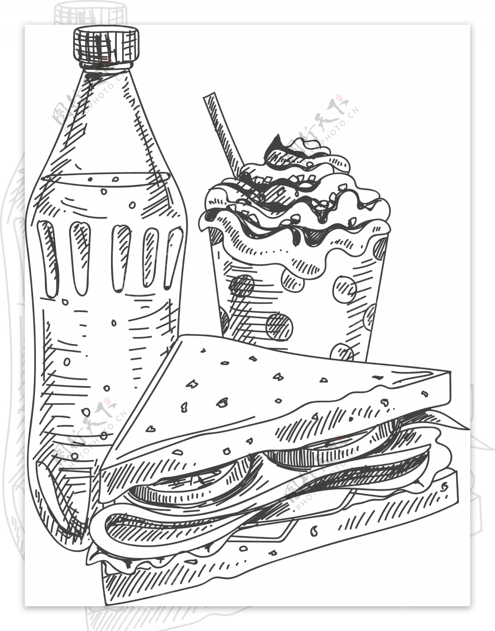 卡通矢量手绘线稿美食商业钢笔创意设计元素