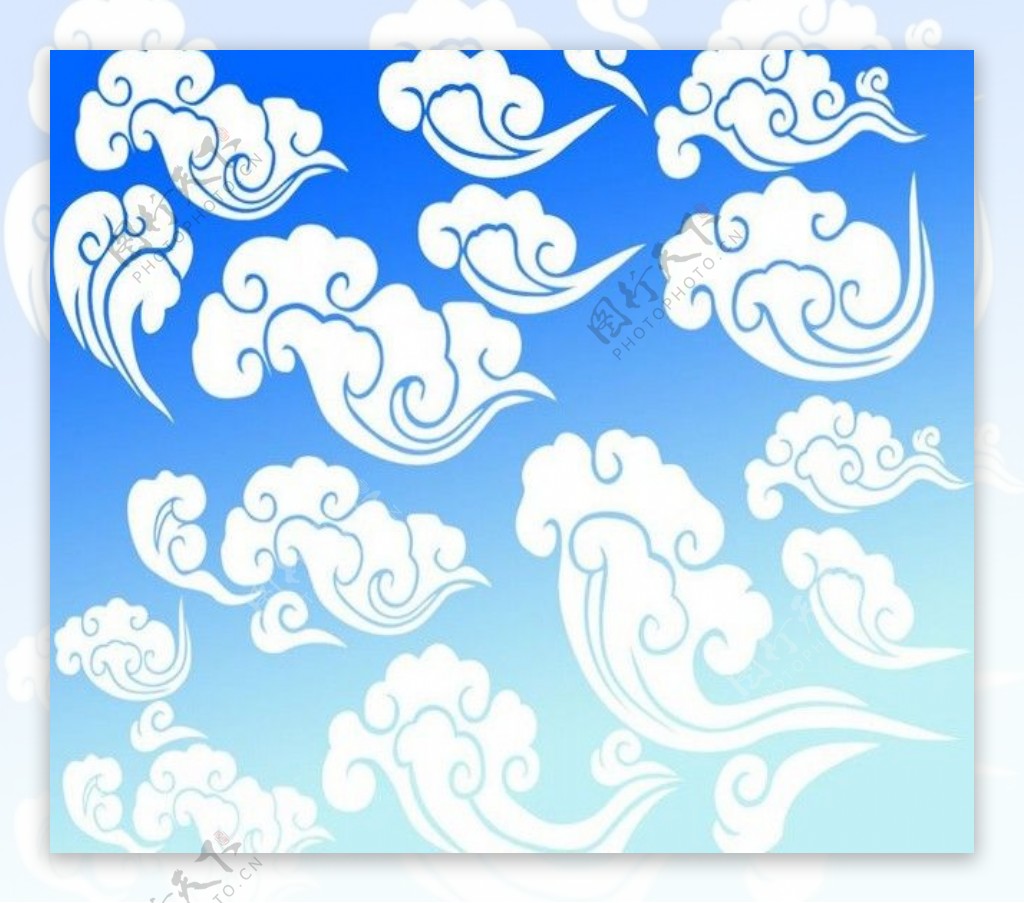 中国卡通祥云白云图案云朵图形photoshop笔刷素材