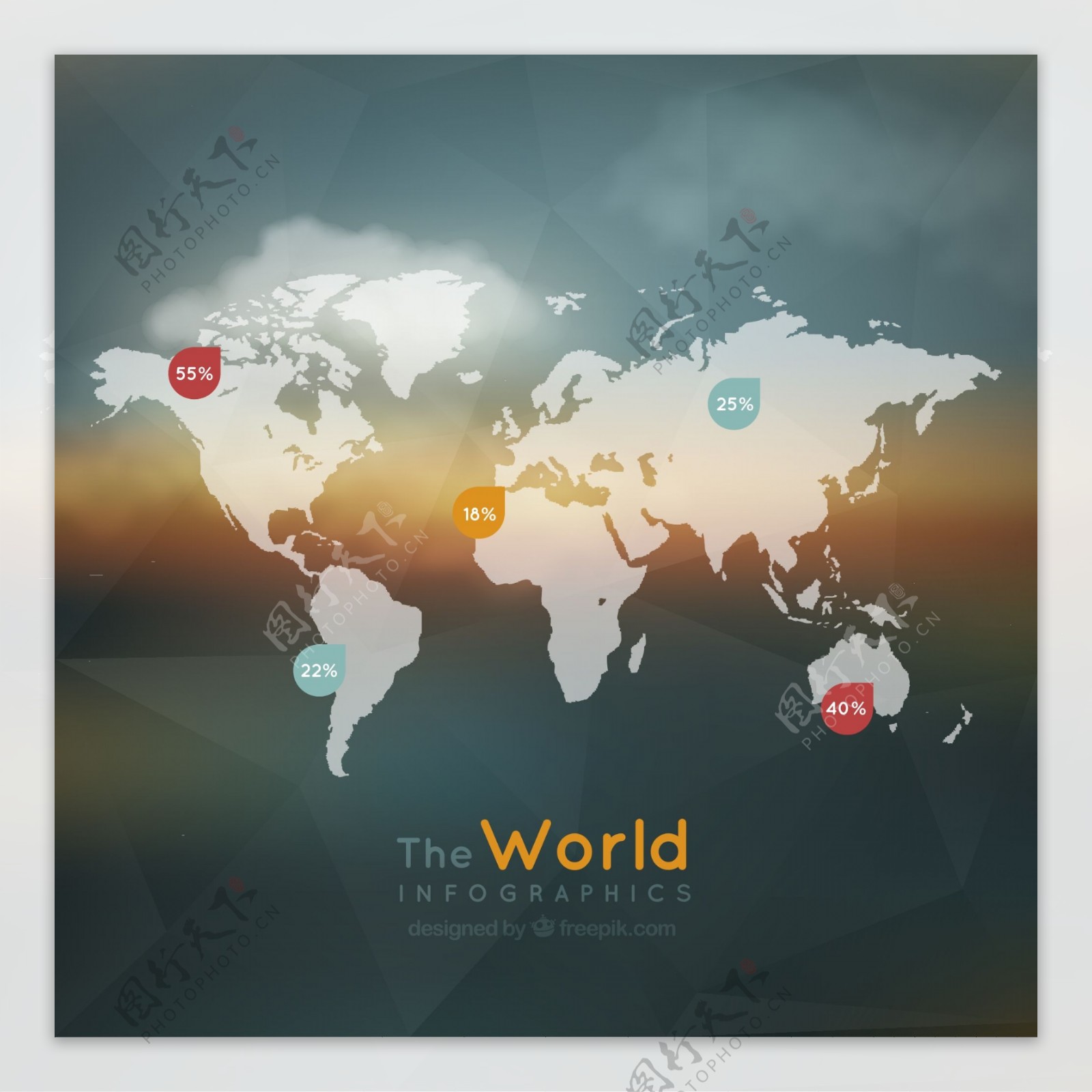 创意世界地图商务信息图矢量素材