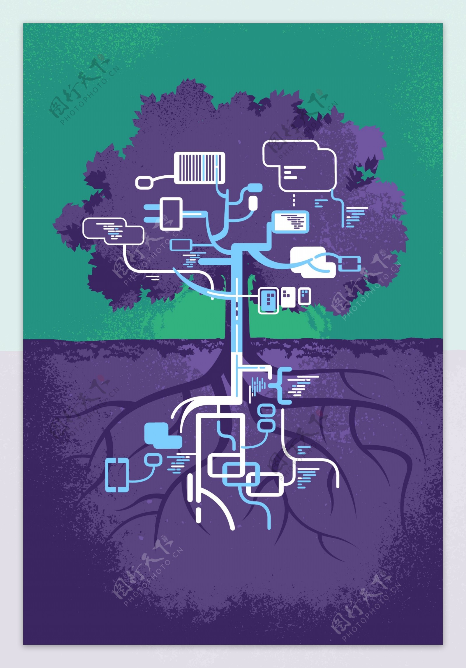 创意内部连接树矢量素材