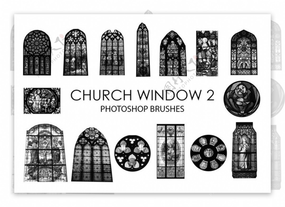 15个高质量的教堂彩色玻璃窗户Photoshop笔刷下载