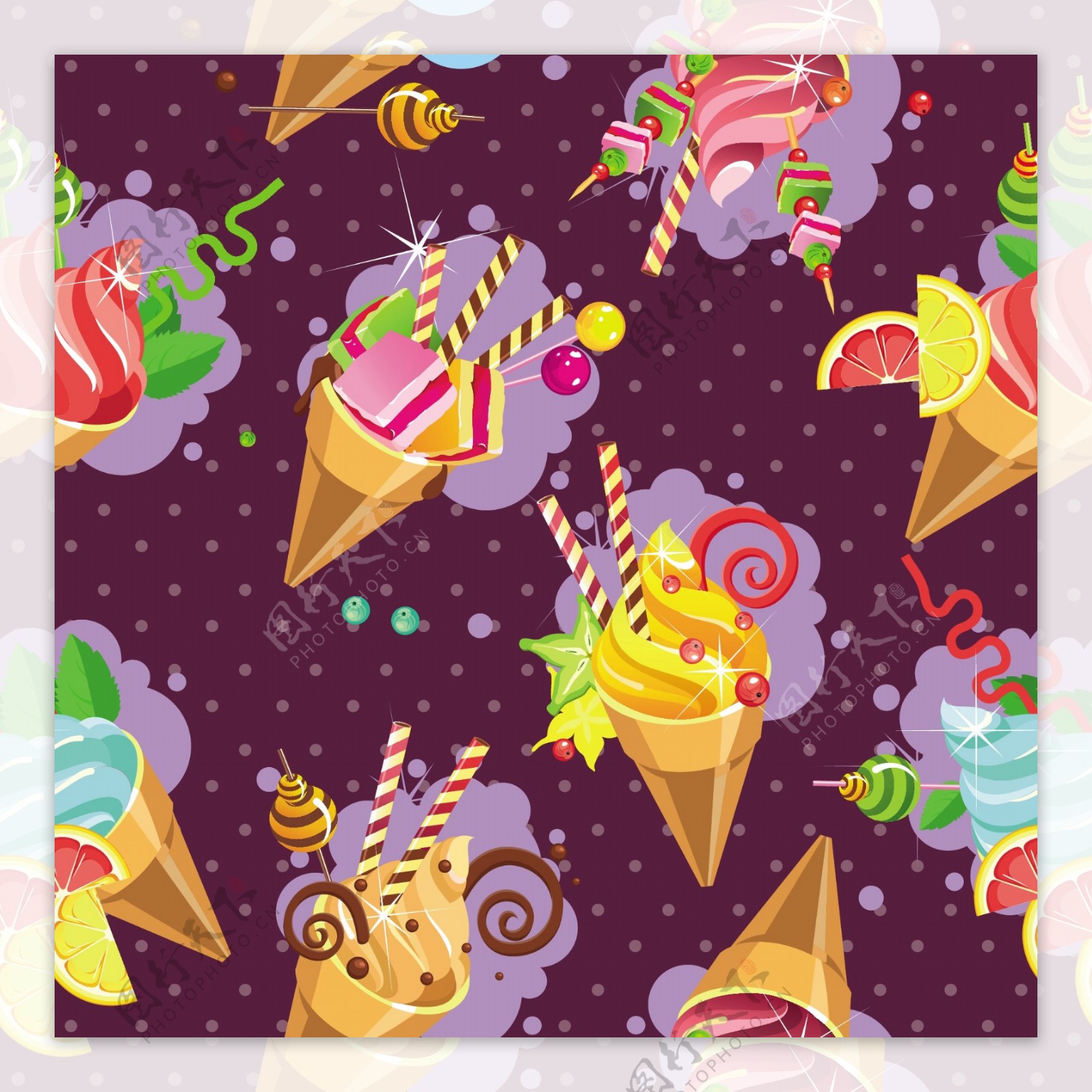 彩色冰淇淋图案矢量素材下载