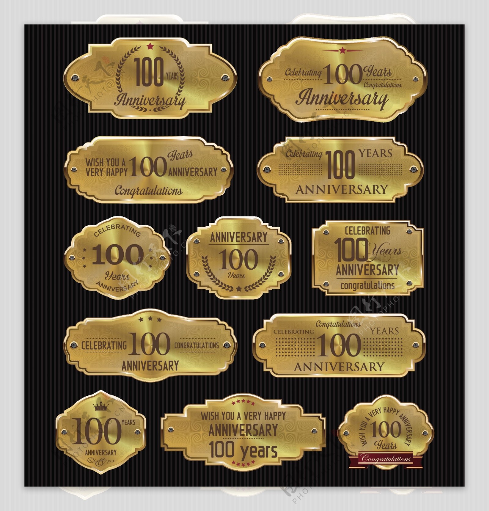 金色100周年纪念标签