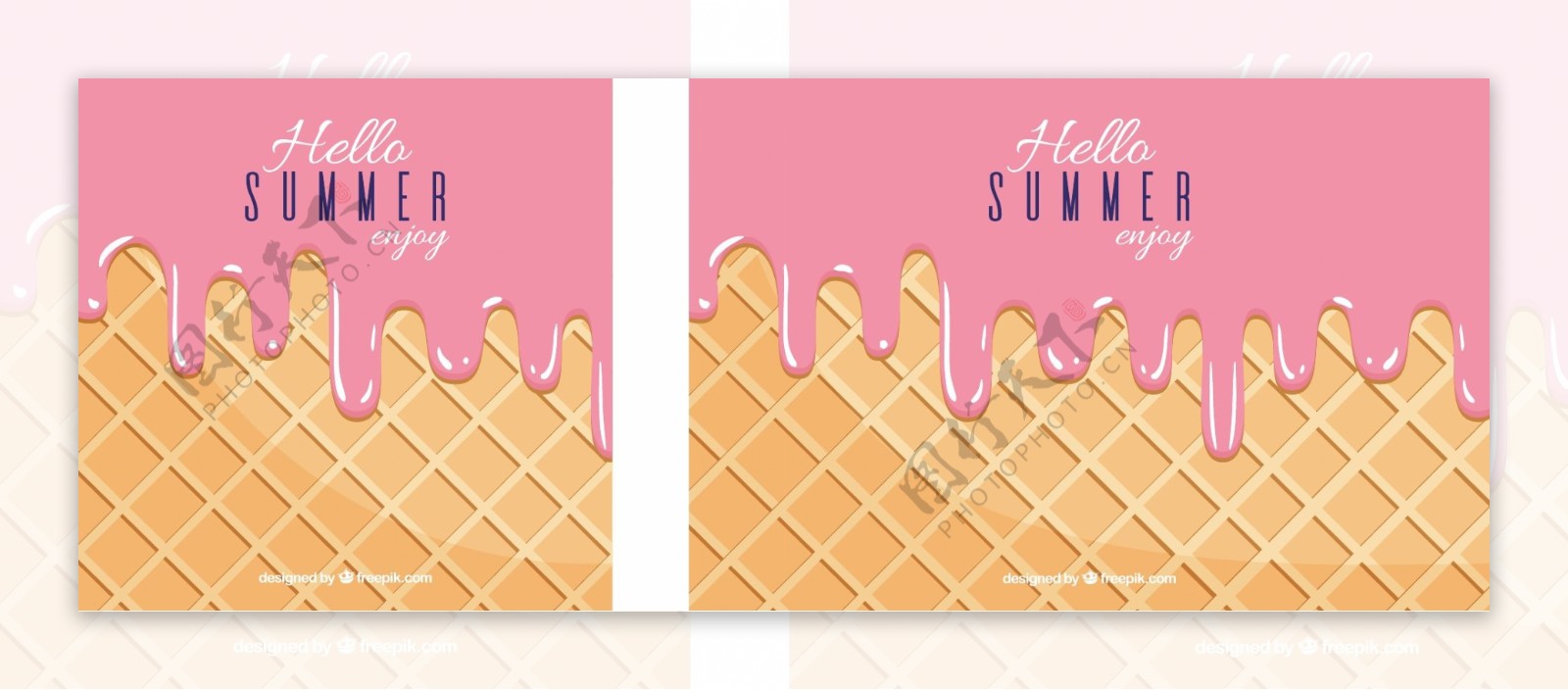 夏天美味融化草莓冰淇淋背景