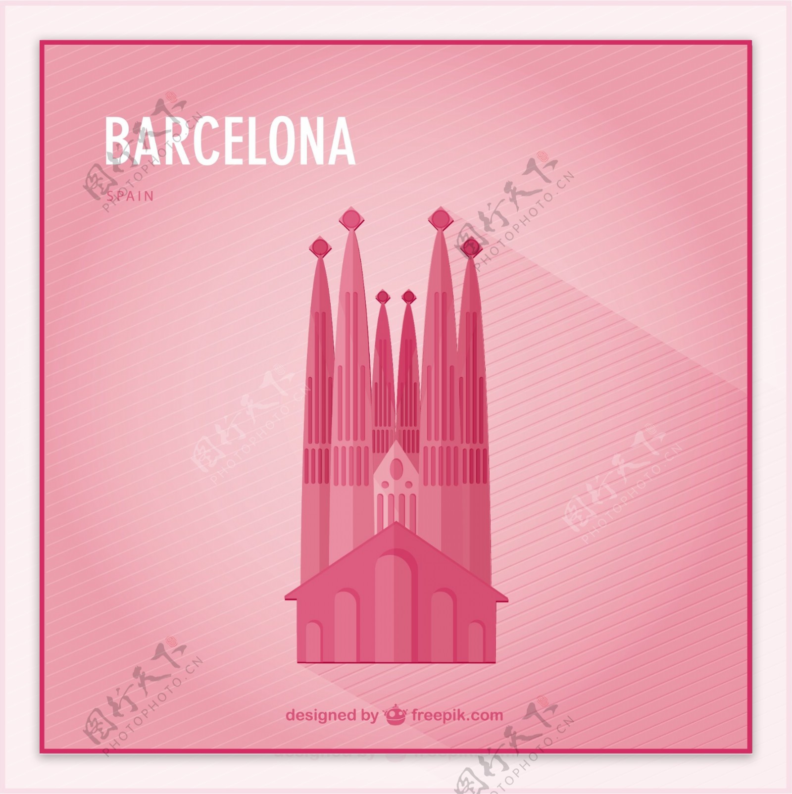 粉色巴塞罗那背景与大教堂