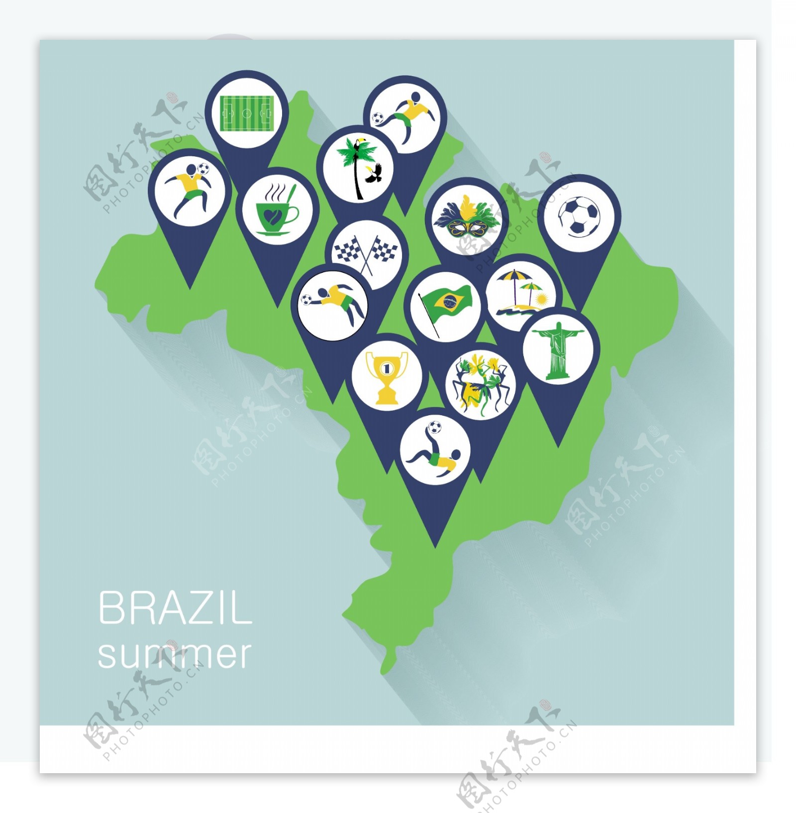 巴西地图与运动引脚