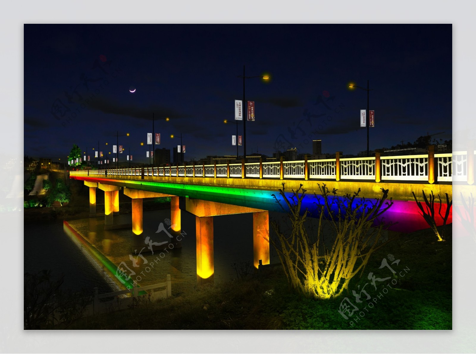 桥夜间亮化效果图