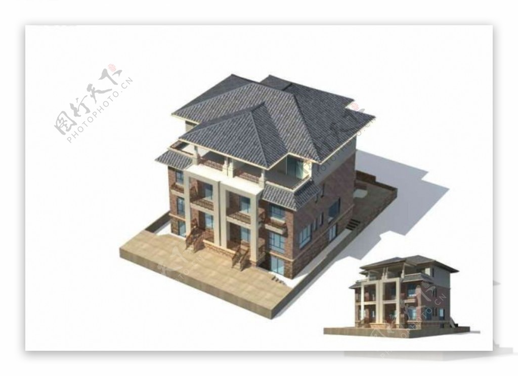 MAX多层别墅3D模型效果图