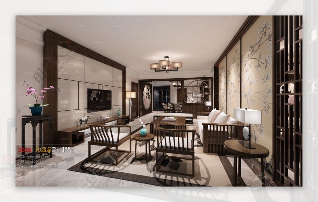 中式风格客厅别墅客厅带贴图灯光全套