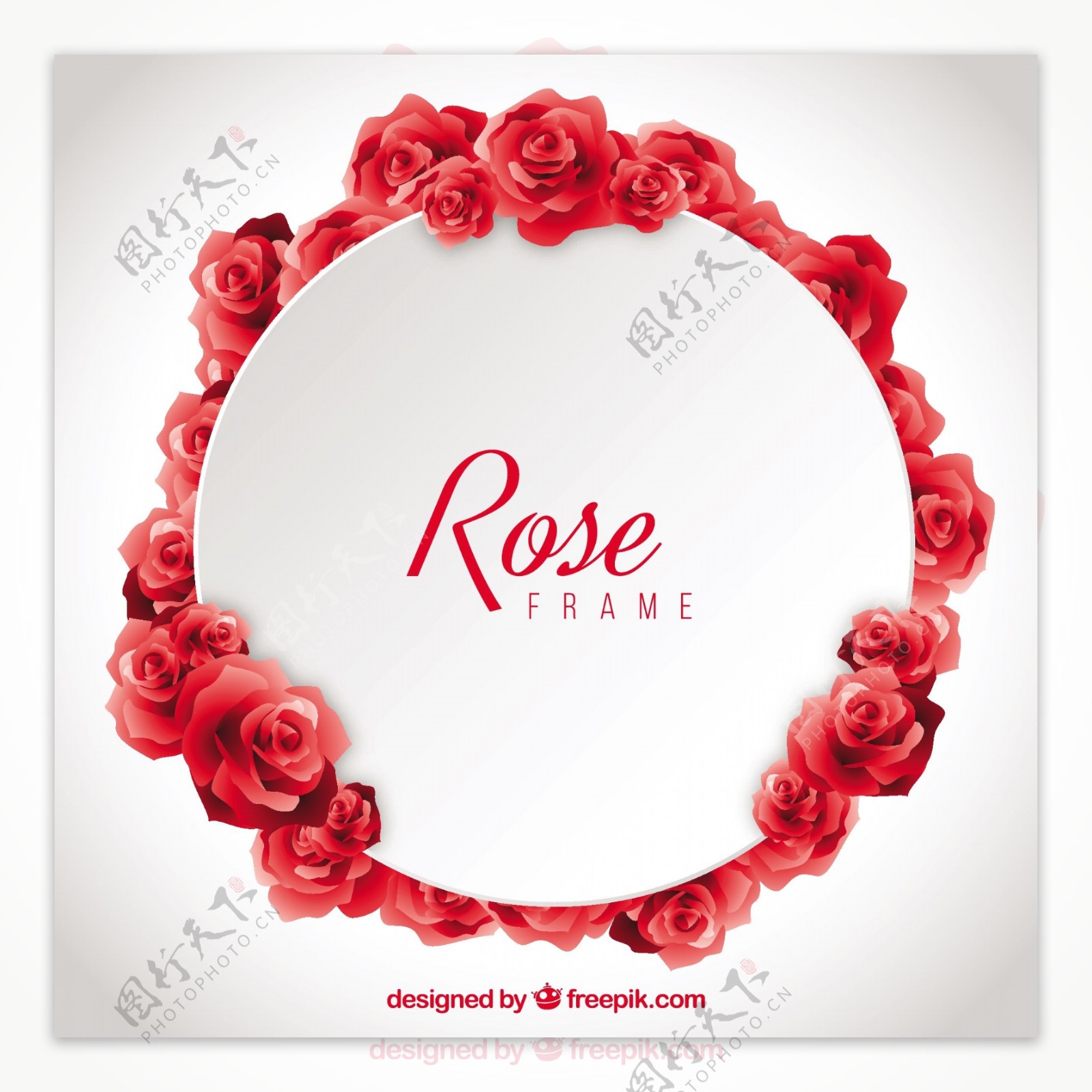 写实红玫瑰圆框