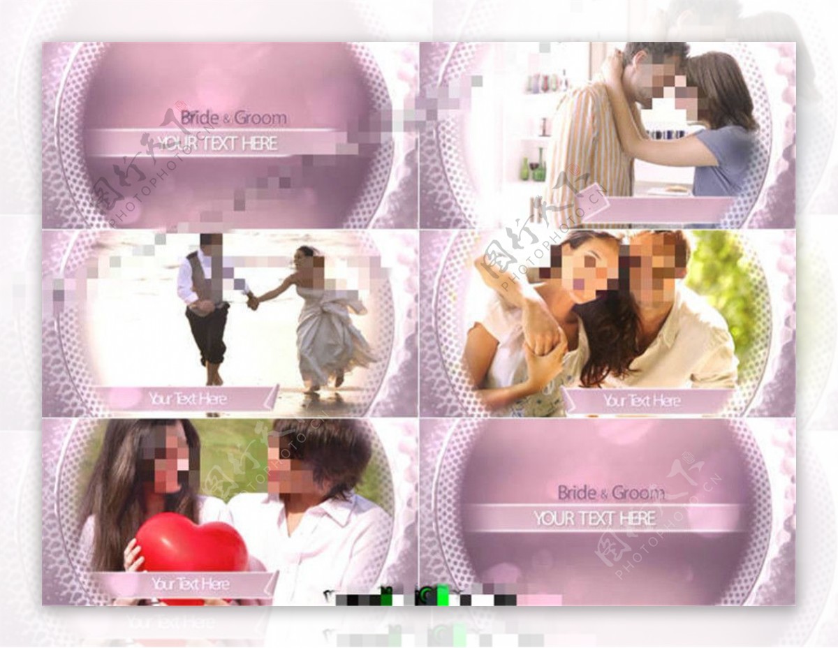 粉紫色主题的恋人照片展示AE模板