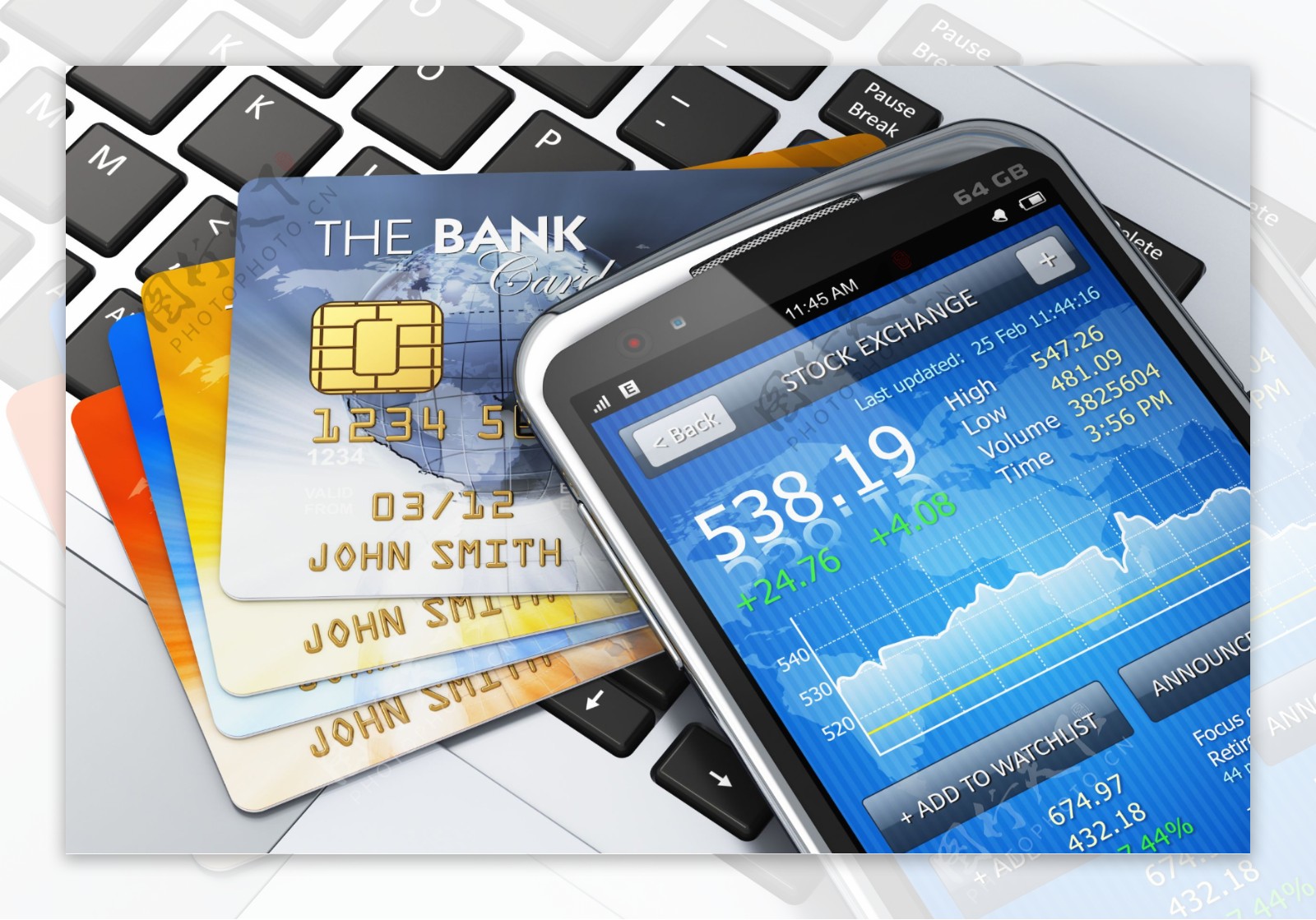 智能手机与银行卡图片