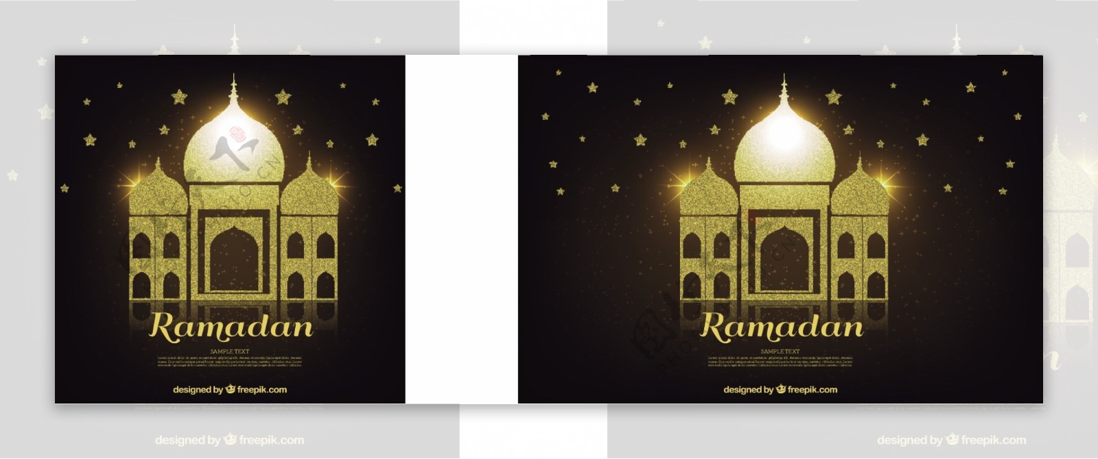 金色斋月与清真寺和星星的背景