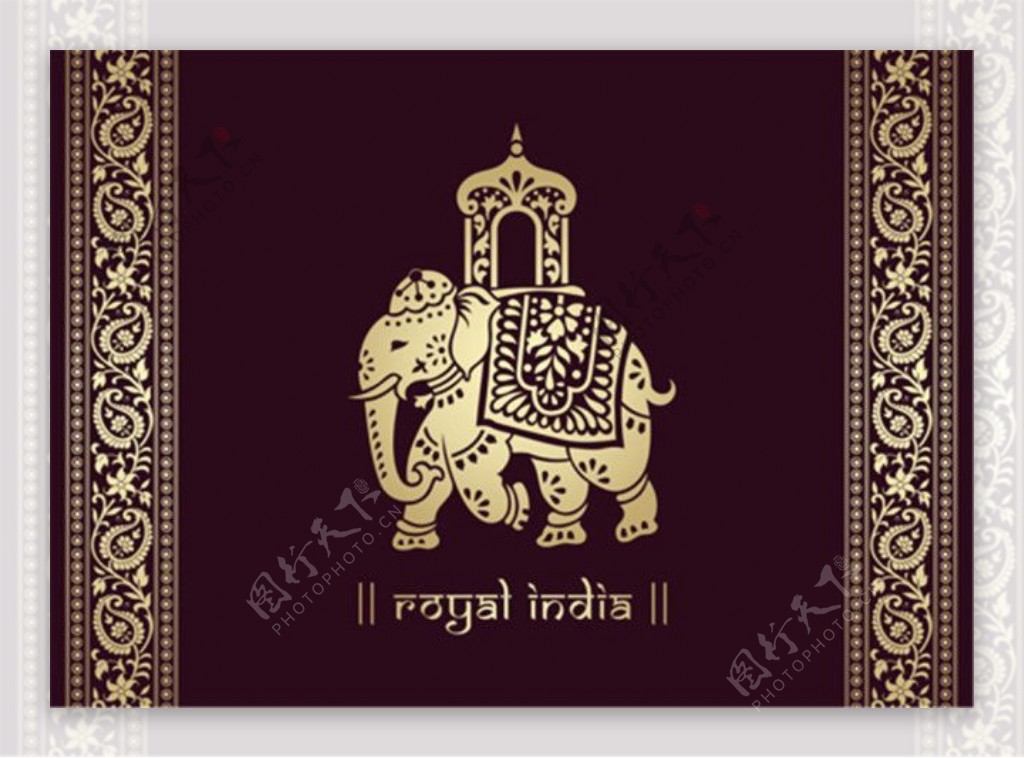 大象与印度花纹图案矢量素材下载