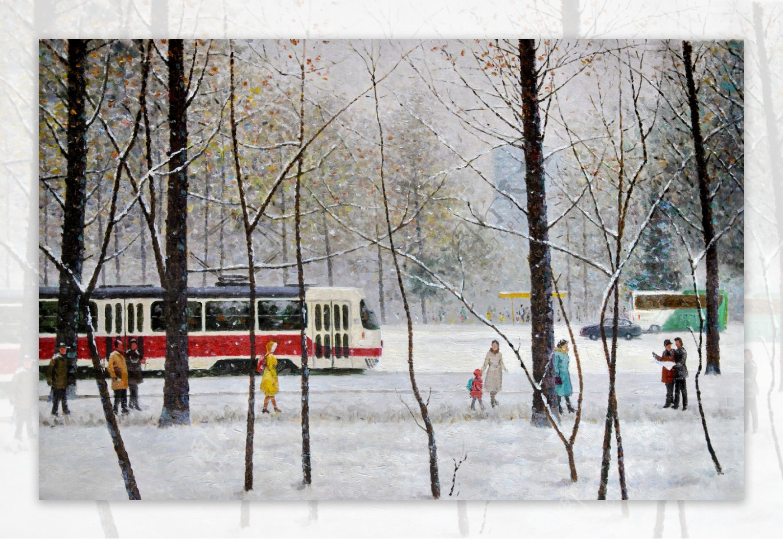 冬天雪景与电车图片