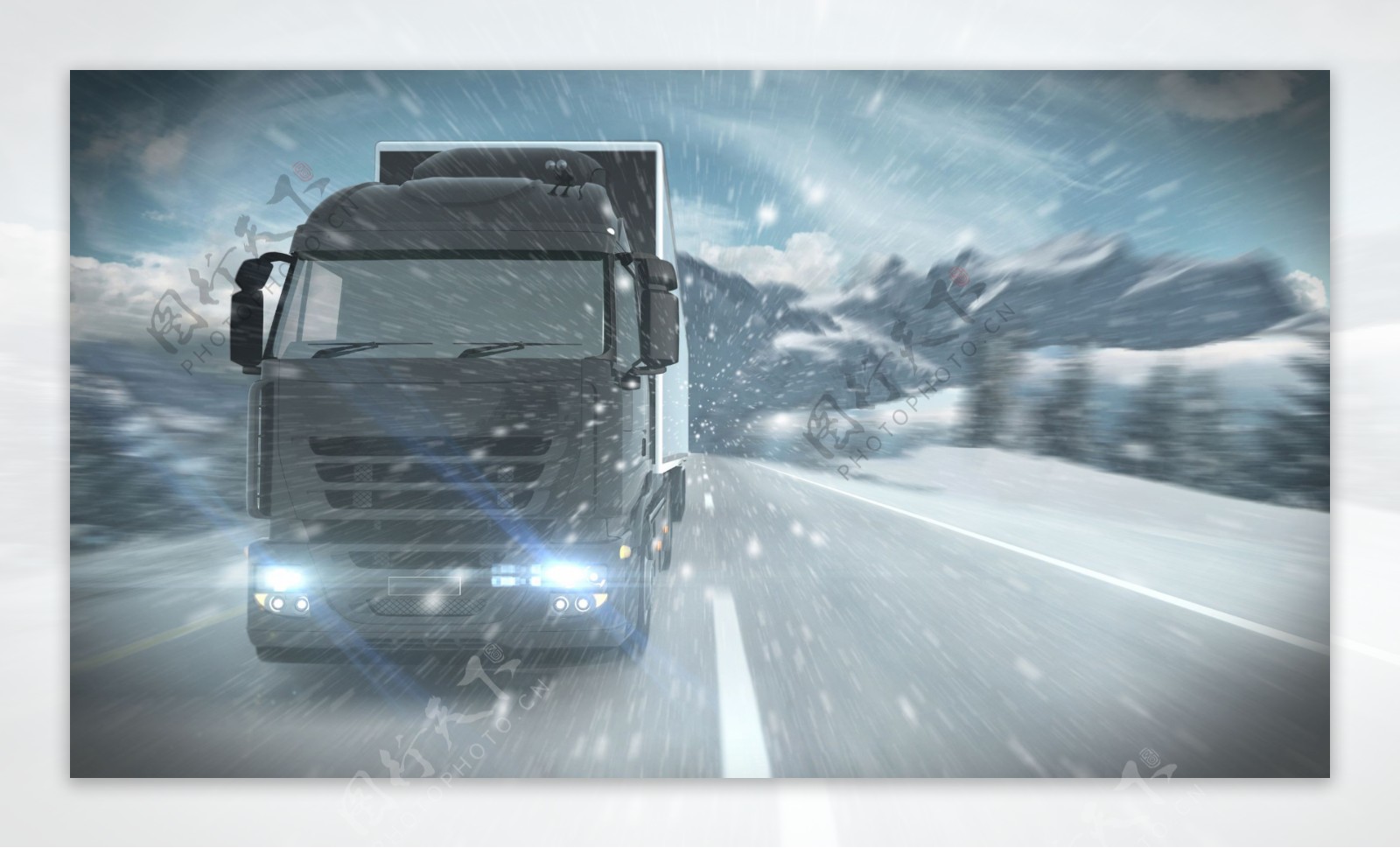 风雪中行驶的卡车图片