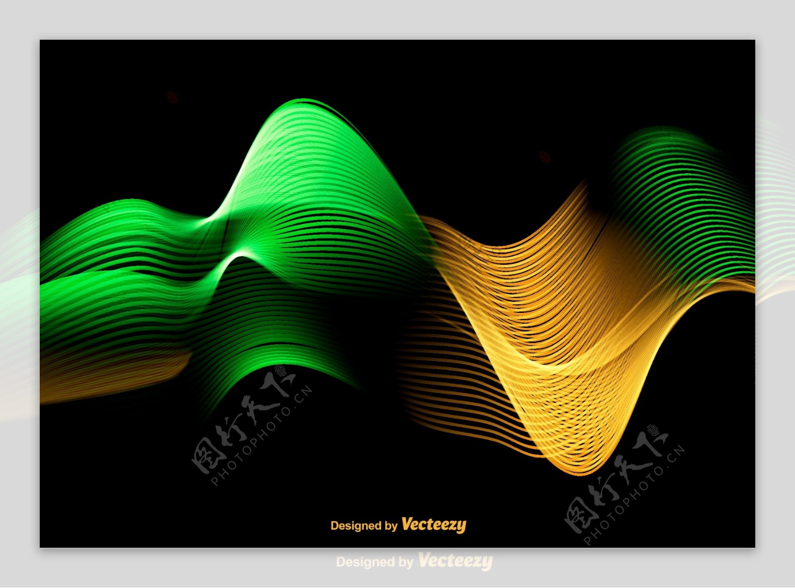 丰富多彩的绿色和黄色的波矢量抽象