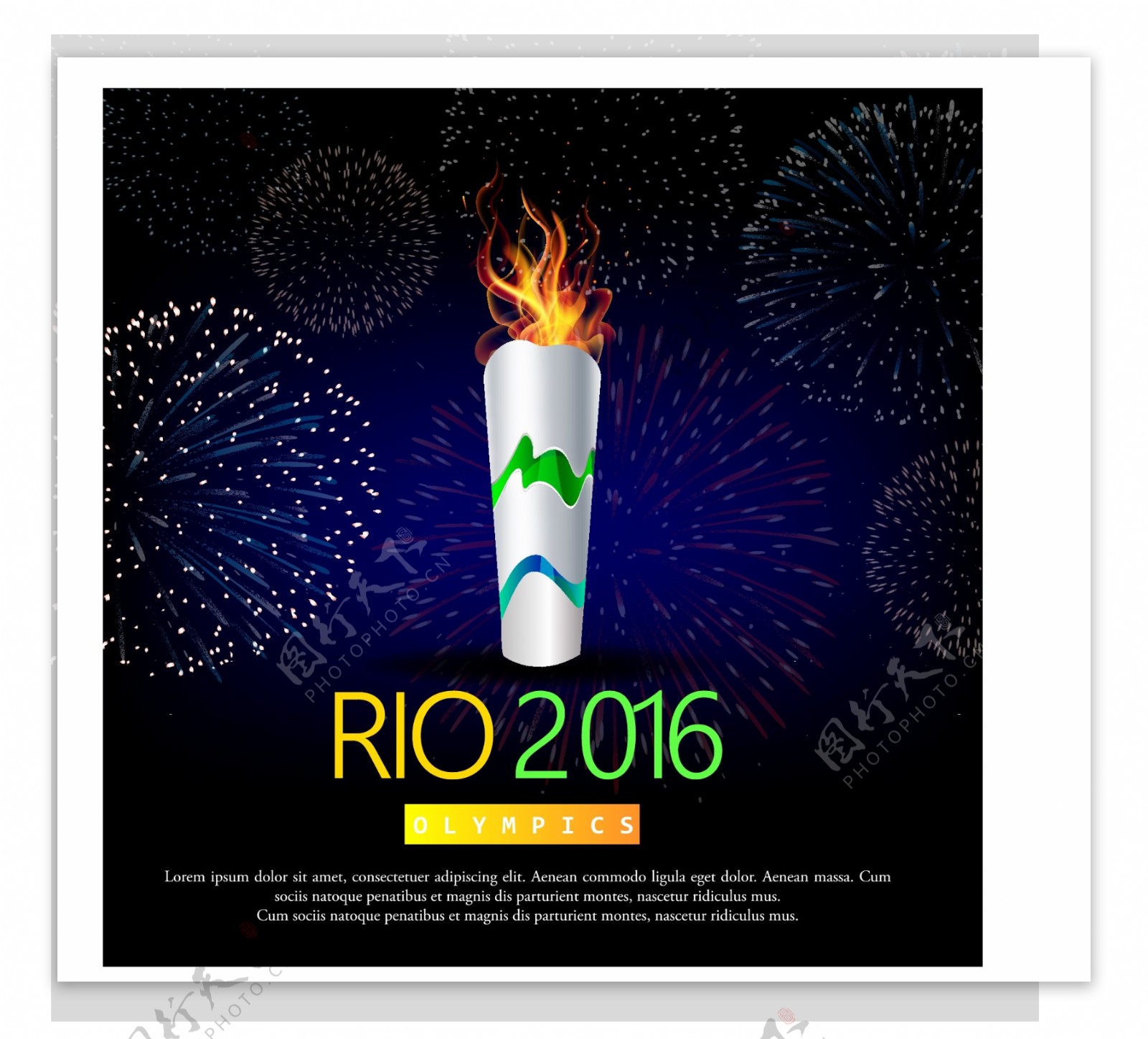 烟花背景与奥运火炬巴西奥运会矢量图