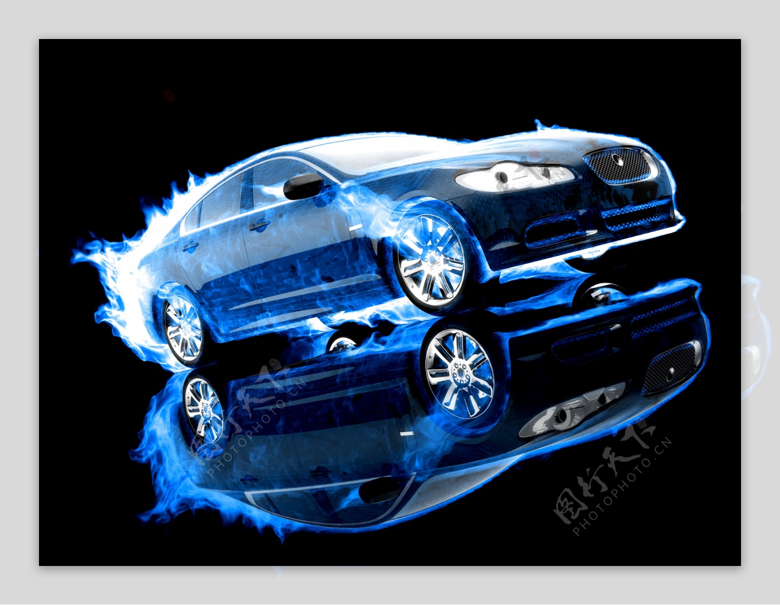 蓝色火焰汽车图片