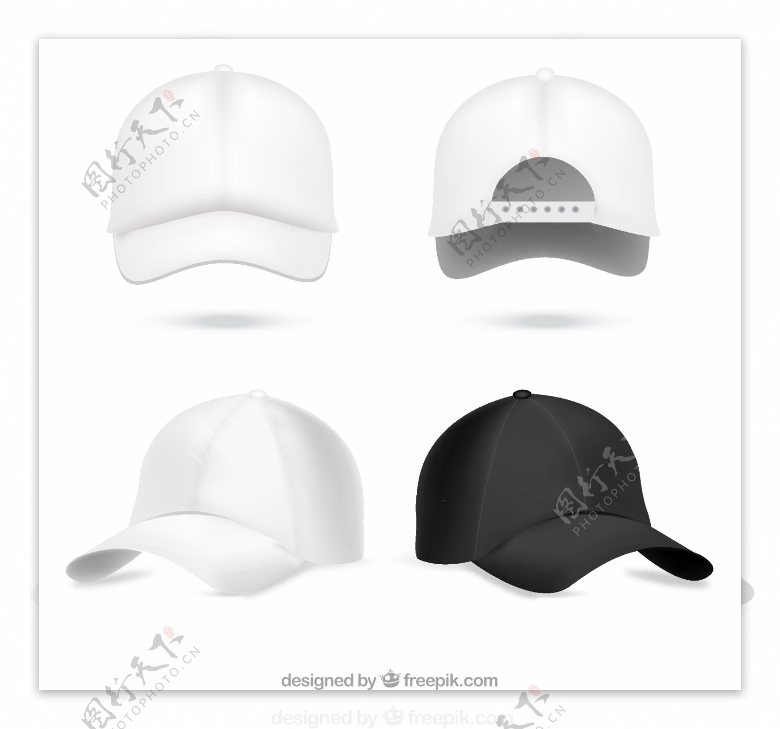 4款棒球帽设计矢量素材