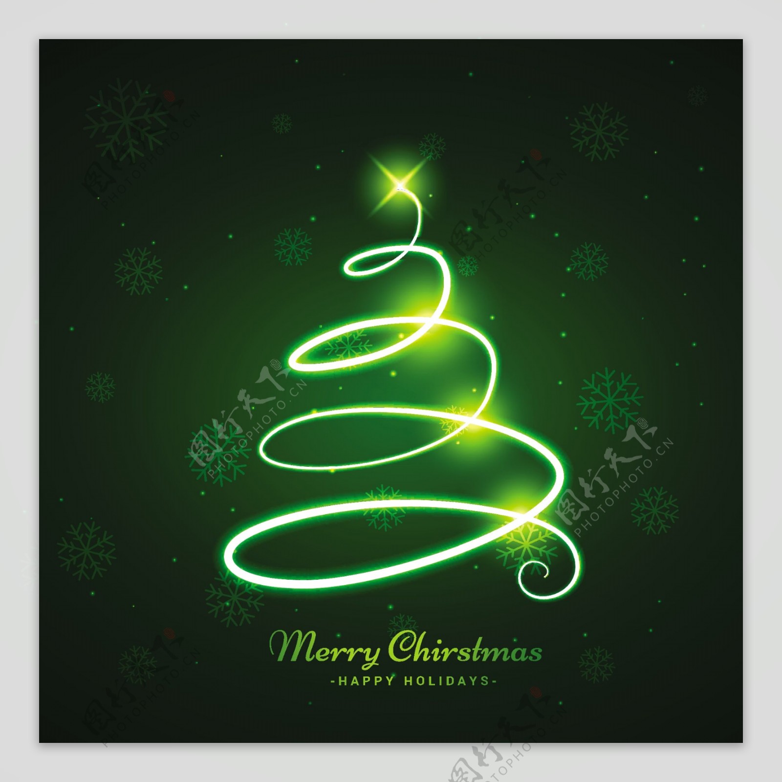 在绿色背景下发光的圣诞树