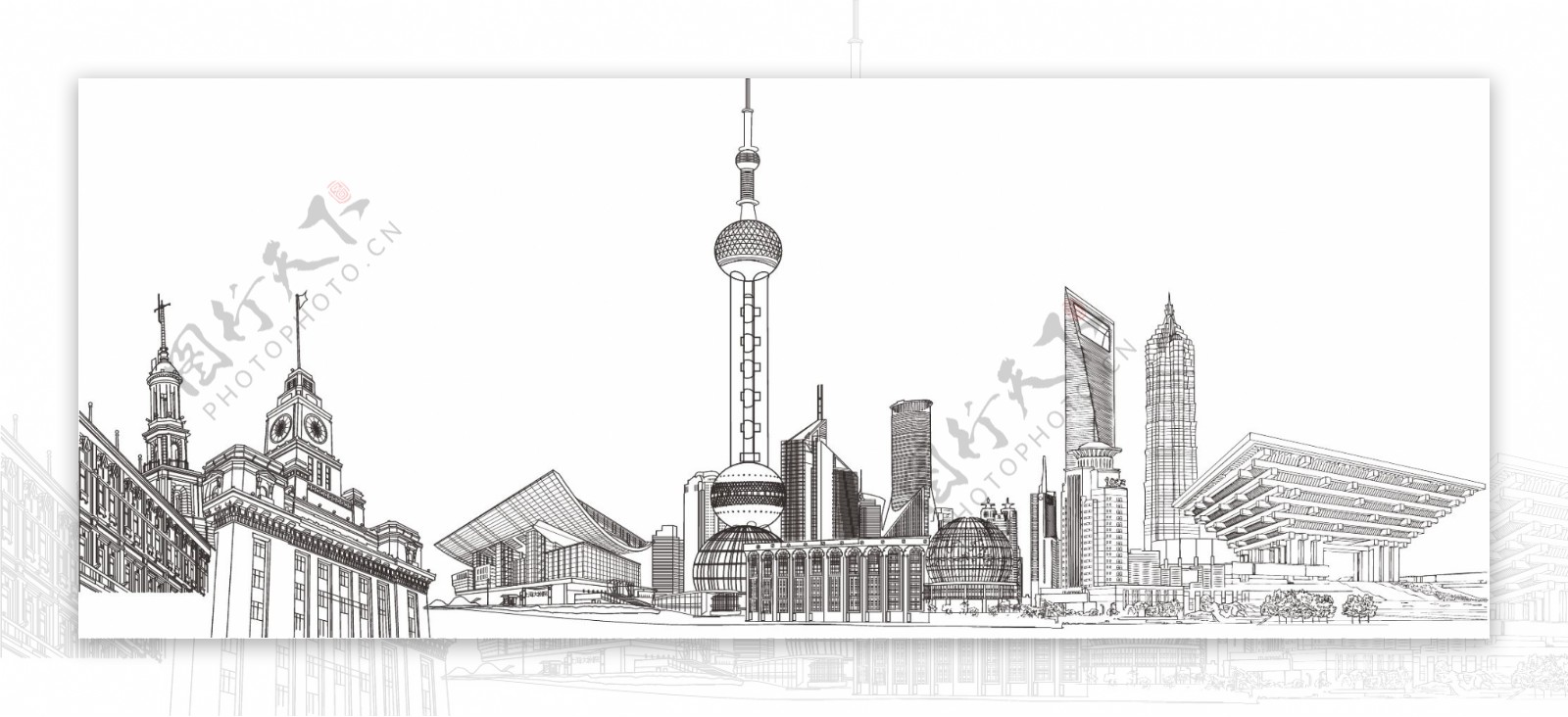 上海城市线稿矢量素材