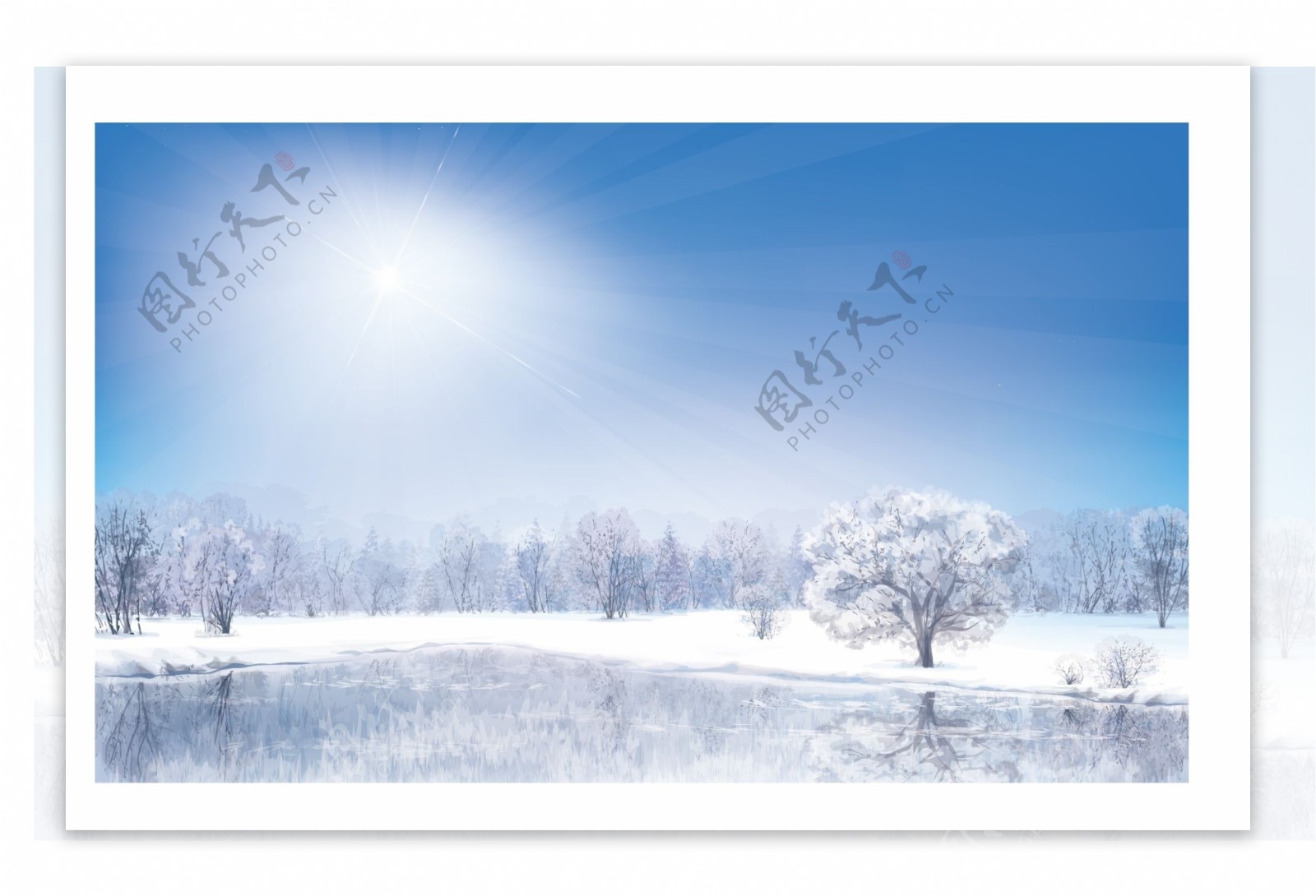 阳光下的冬天风景插画