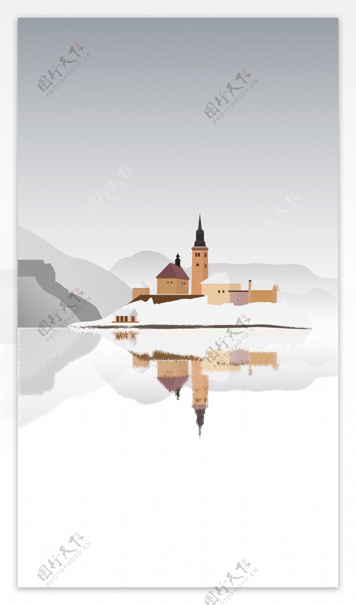 简约古堡白雪皑皑风景矢量插图设计