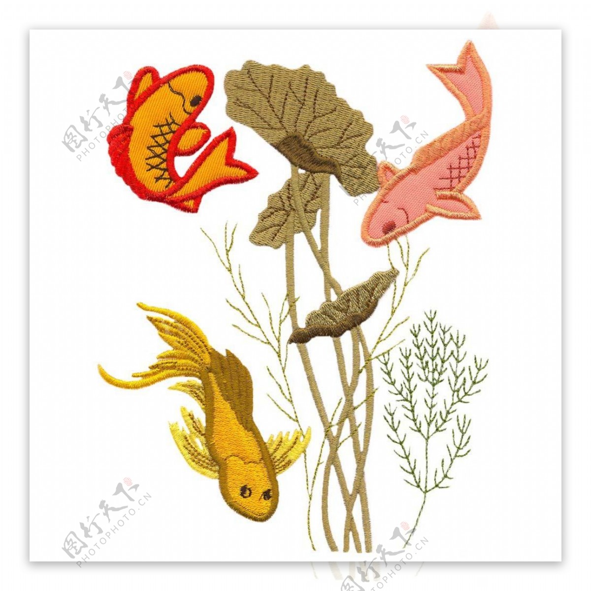 绣花动物鱼植物色彩免费素材