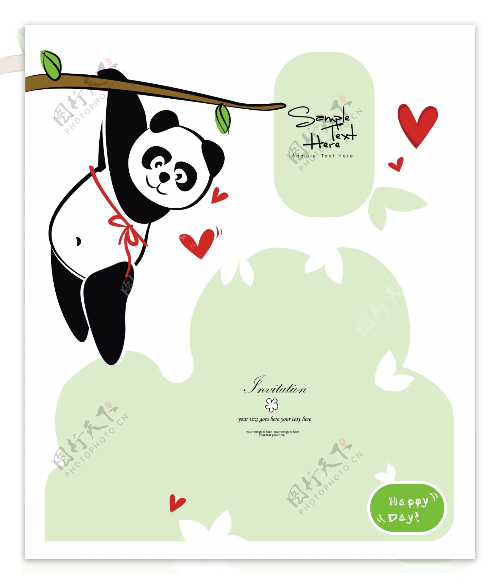 吊在树上的可爱熊猫背景模板