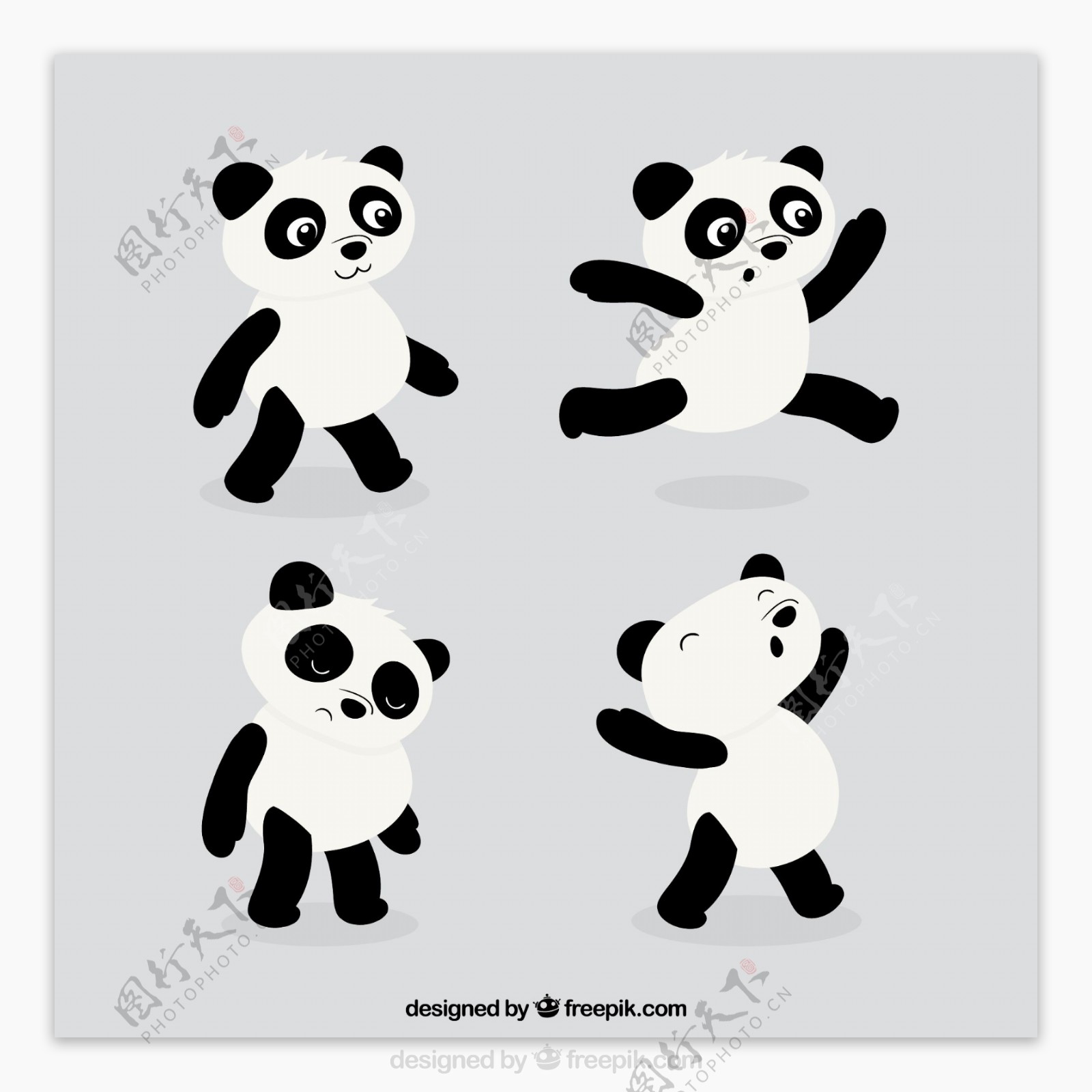 4款卡通熊猫矢量素材
