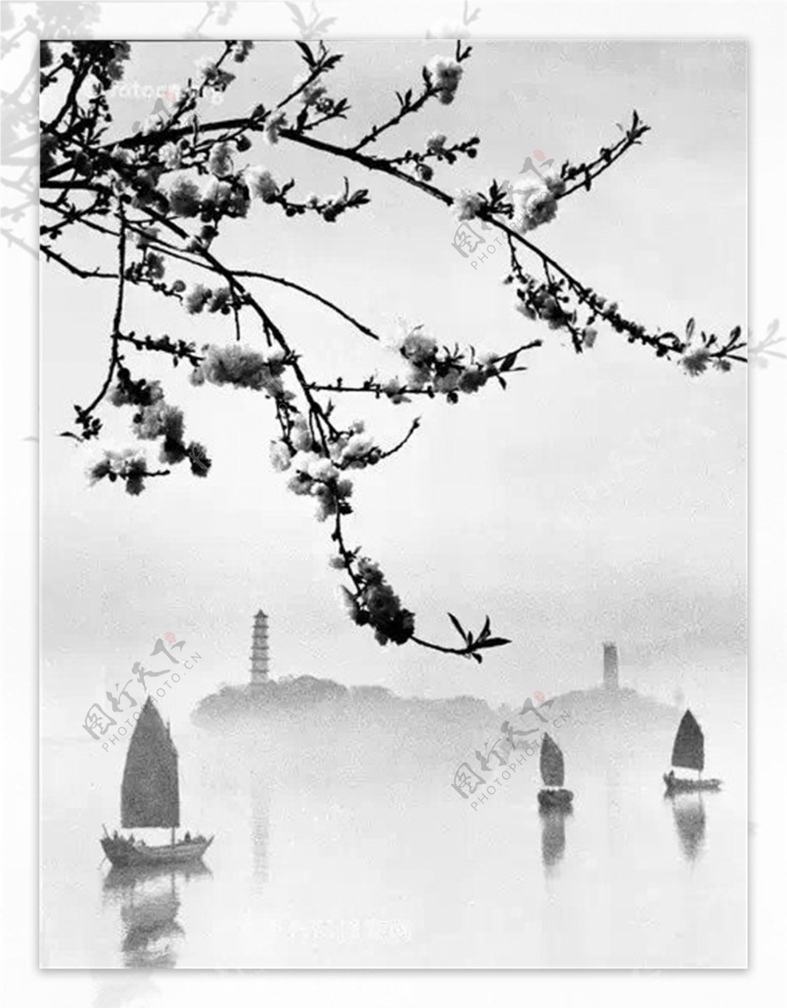 杭州西湖美景水墨风格